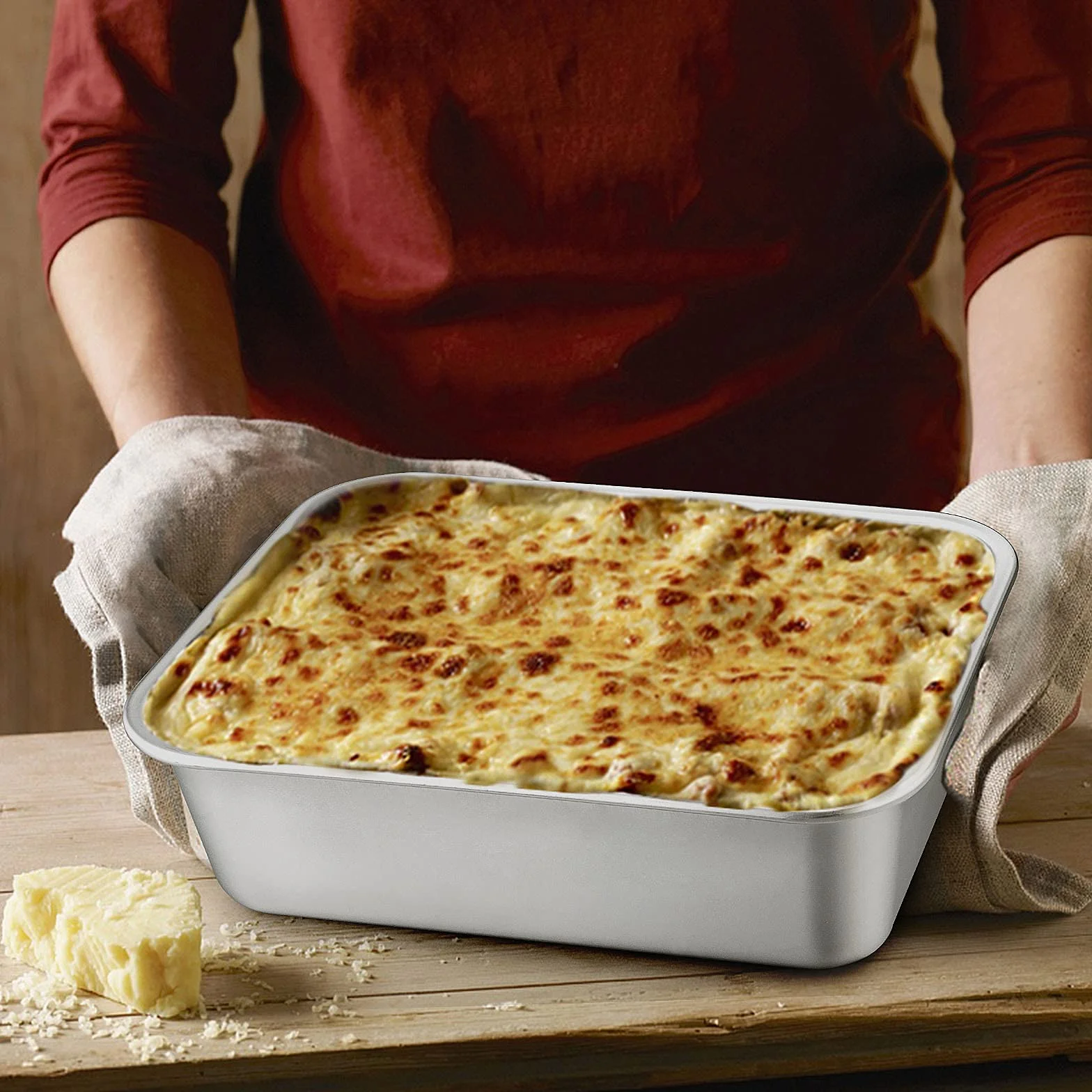 Homikit Forma do zapiekanek, zestaw 2 sztuk, stal nierdzewna, prostokątna, forma do pieczenia, tiramisu, idealna do lasagny/marzania/brownie, do dużych obciążeń i wysokiej temperatury, nadaje się do