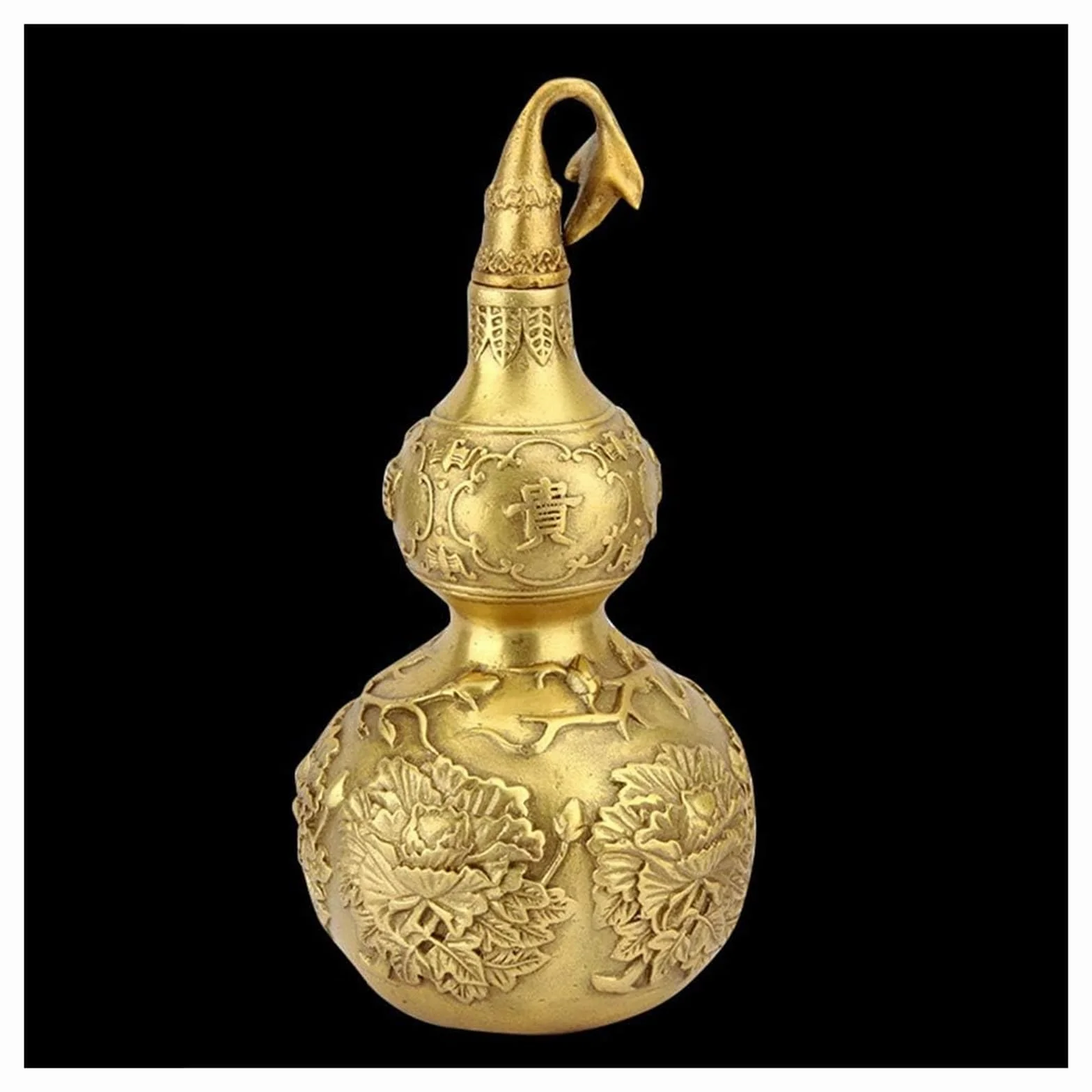 Tabletop Feng Shui Gold Brass Wu Lou Gourd Wealth Peaceful Copper Statue Chinese Charm Prosperity Decoration Figure