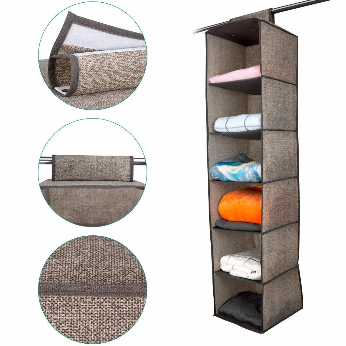 Navaris 2 x organizer do szafy na ubrania - 30 x 30 x 126 cm - zestaw 2 wiszących szafek na ubrania z 6 półkami - brązowy