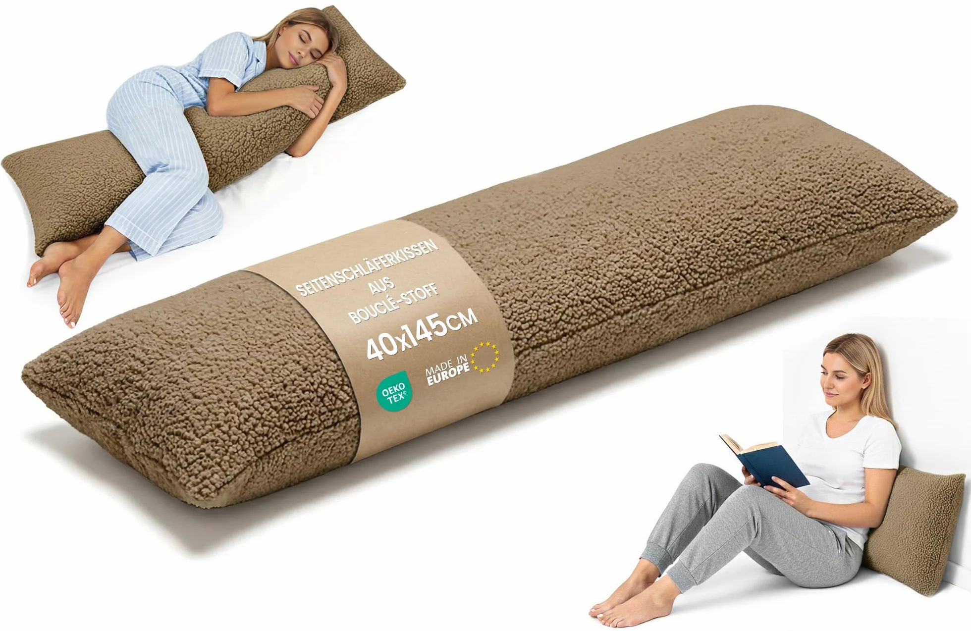 Poduszka do spania na boku 40x145 Baranek Quelle Brąz Poliester