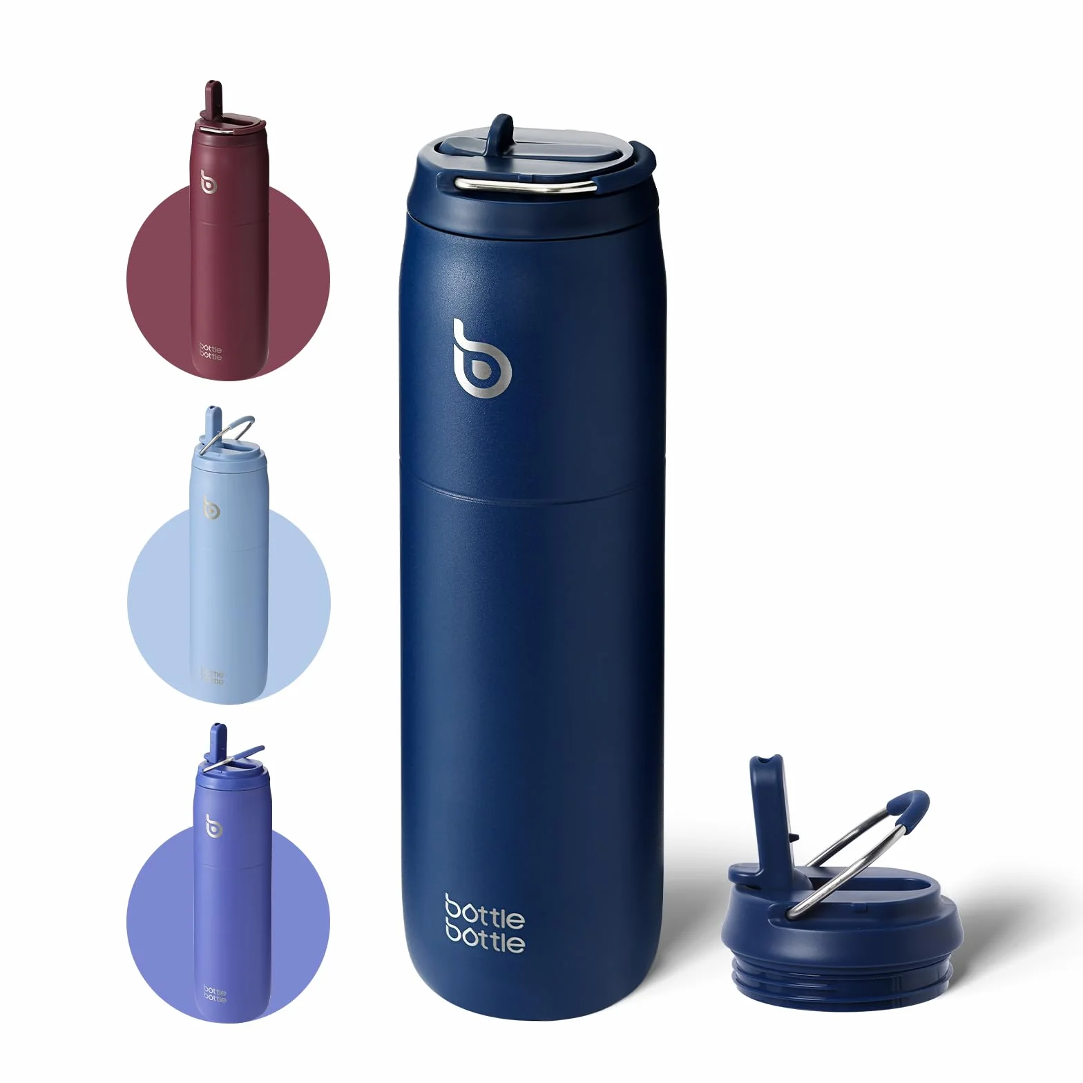 Bottle Bottle Izolowana butelka na wodę 950ml (32oz) ze słomką i pokrywką do uprawiania sportu i siłowni, metalowa butelka na napoje ze stali nierdzewnej do gorącej wody z uchwytem (Indigo Blue)