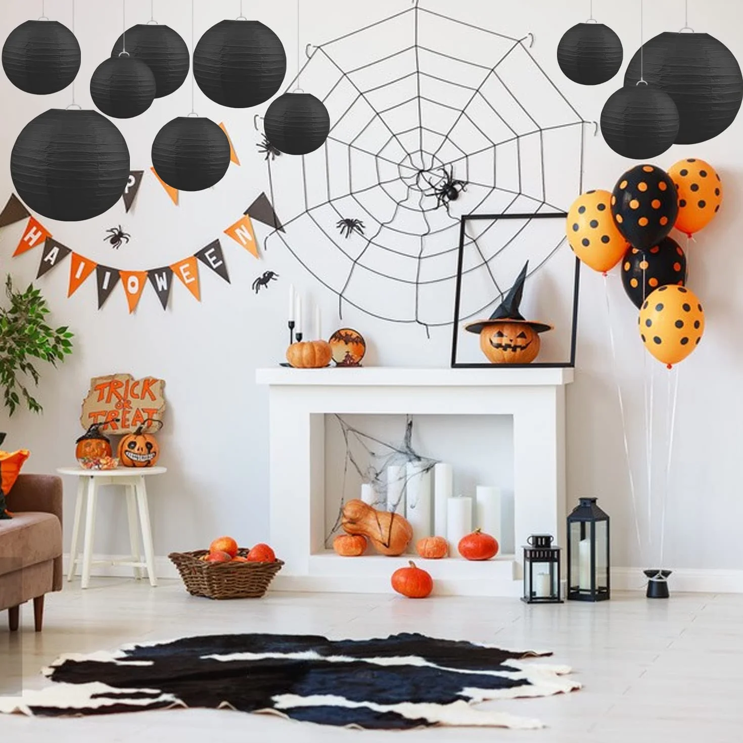 Jangostor 20 sztuk czarnych papierowych lampionów – okrągłe latarnie wiszące, 15 cm, 20 cm, 25 cm, 30 cm, różne rozmiary, na wesele, urodziny, uroczystości, do ogrodu