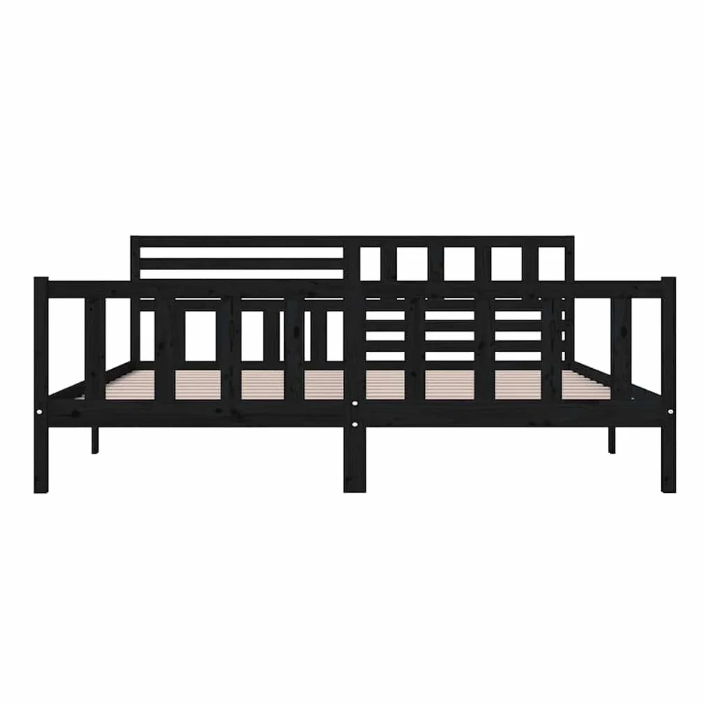 lite drewno sosnowe ponadczasowy design 200x200 cm czarny | Rama łóżka sosnowa czarna 200x200 cm lite drewno z zagłówkiem do sypialni