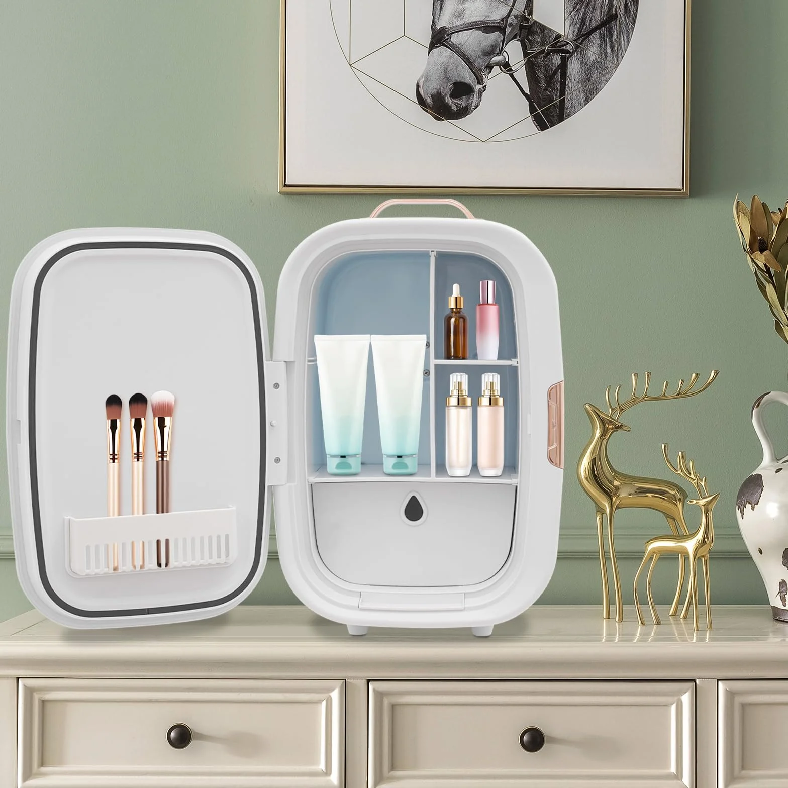 Mini lodówka na kosmetyki, 12 litrów, mała lodówka Skincare Fridge, do przechowywania kosmetyków, kompaktowa lodówka do makijażu, szminka (biała)
