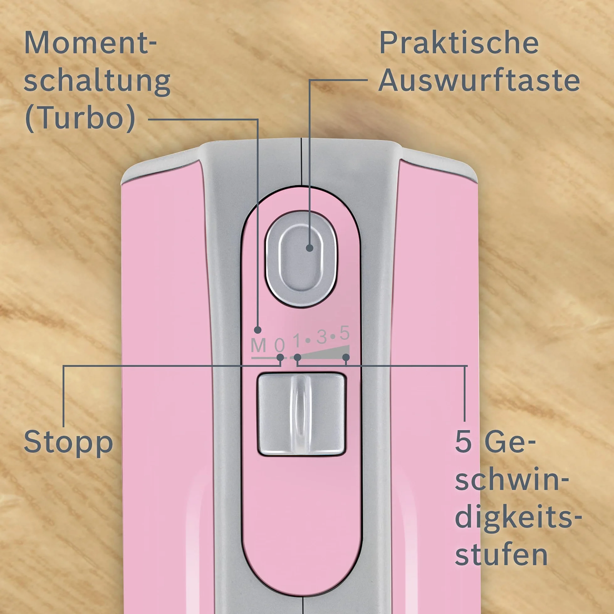 Bosch,Mikser Ręczny Styline Colour, 500 W, 5 prędkości + Turbo, FineCreamer, Haki do ciasta, Ergonomiczny uchwyt, MFQ4030K, różowy/srebrny