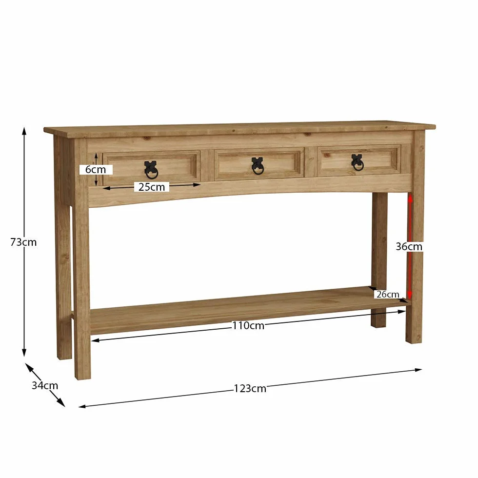Vida Designs Corona Stół Konsolowy, Drewno, Brązowy, 3 Szuflady
