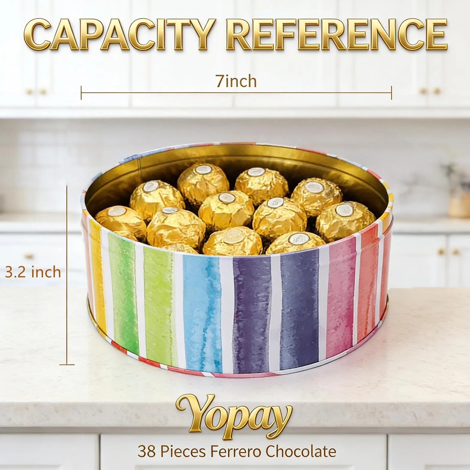 Yopay 3-pak puszek na ciasteczka, okrągłe puszki prezentowe do pieczenia ciast do przechowywania cukierni, artykułów rzemieślniczych, Wielkanocy, specjalnych okazji i świąt, wzór tęczy, szerokość 18