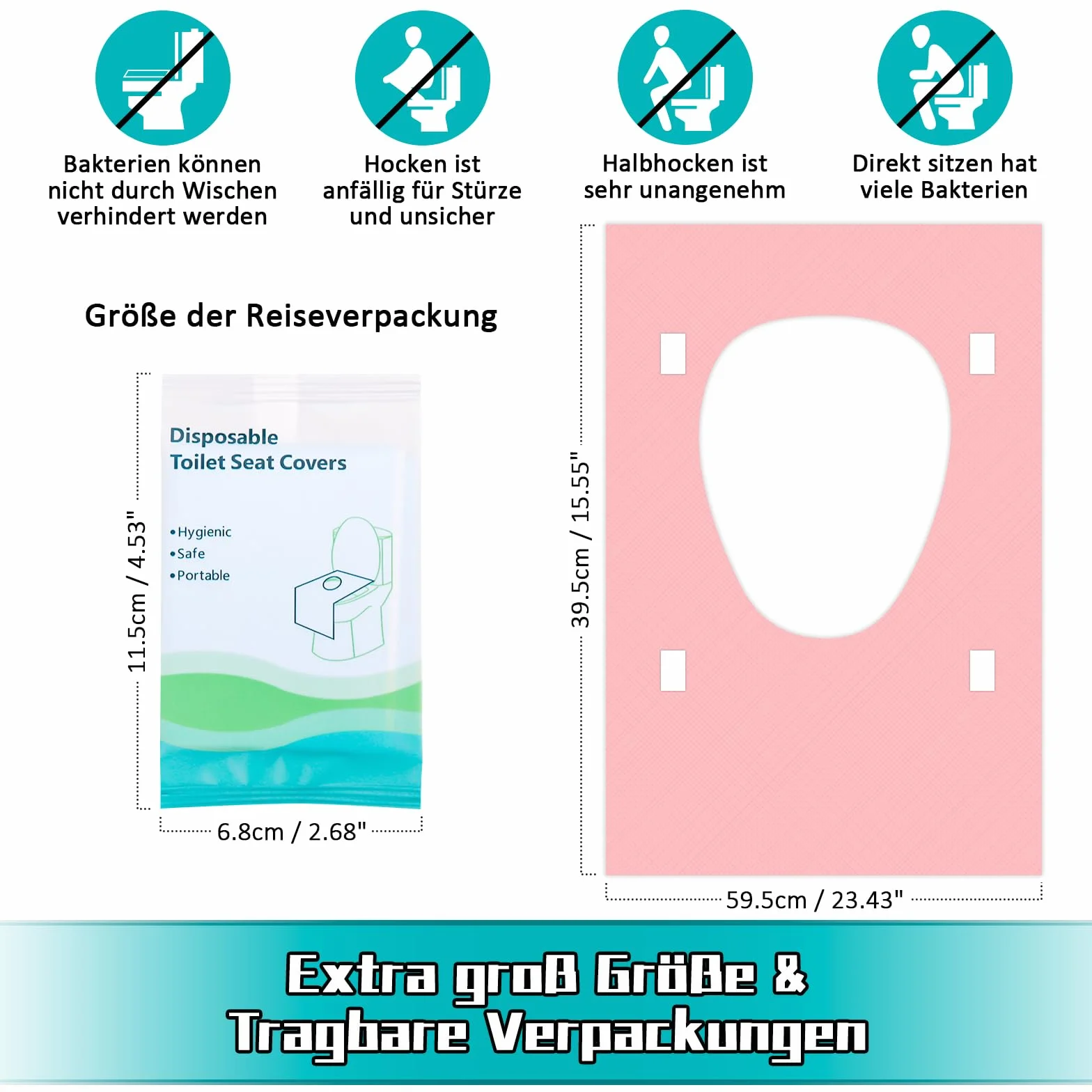 Ghope 50 sztuk jednorazowych pokrowców na deskę sedesową przenośne mata WC ochrona toalety