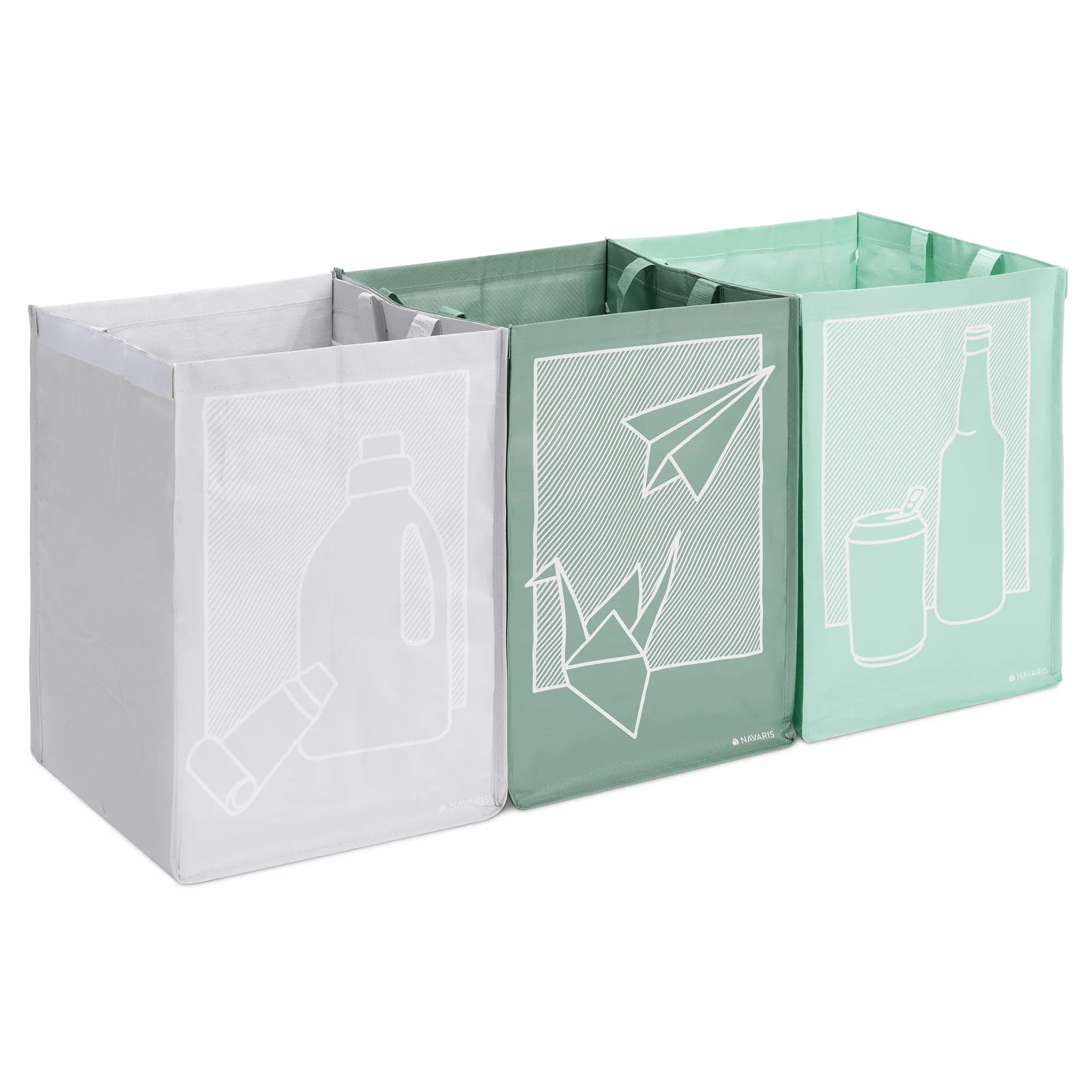 Navaris Torby do recyklingu kuchennego zestaw 3 szt. wielokrotnego użytku do sortowania papieru plastiku szkła