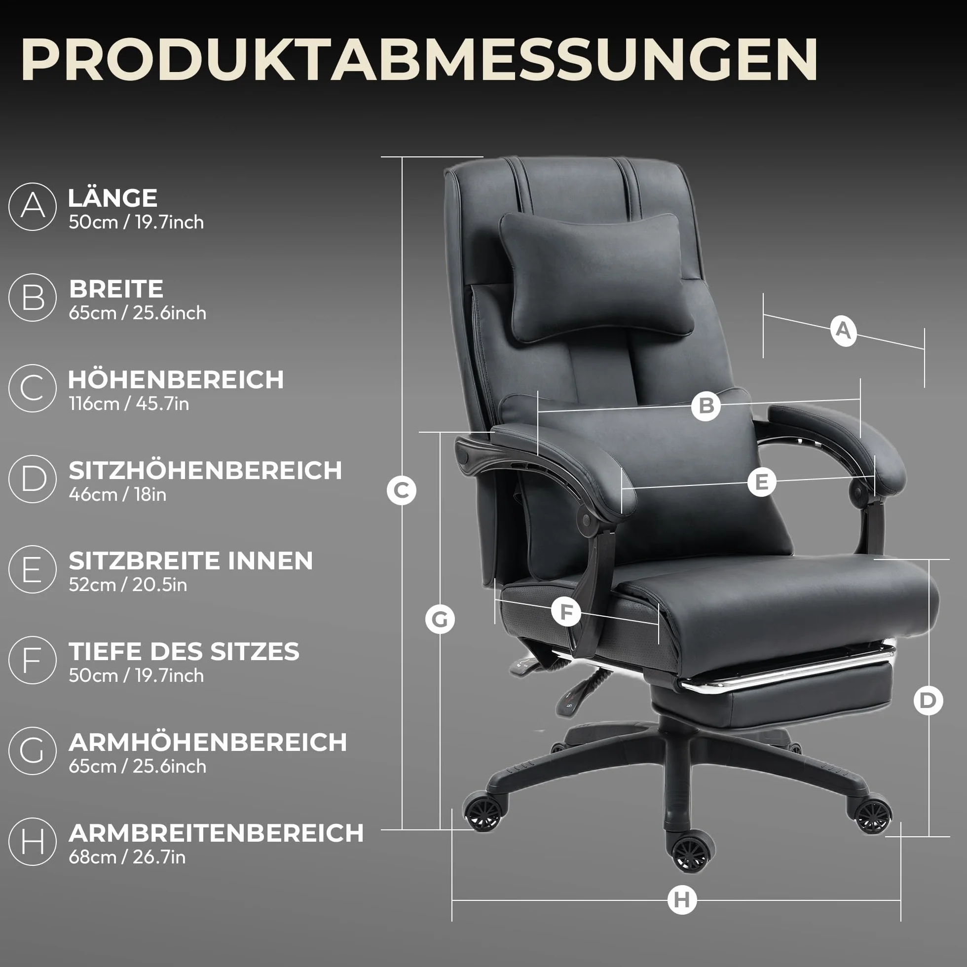 Dowinx Fotel szefa, ergonomiczny, z podnóżkiem, regulowany odcinek lędźwiowy i zagłówek, ergonomiczne krzesło biurowe, obrotowe, krzesło komputerowe z wysokim oparciem, krzesło biurowe 150 kg (czarny)