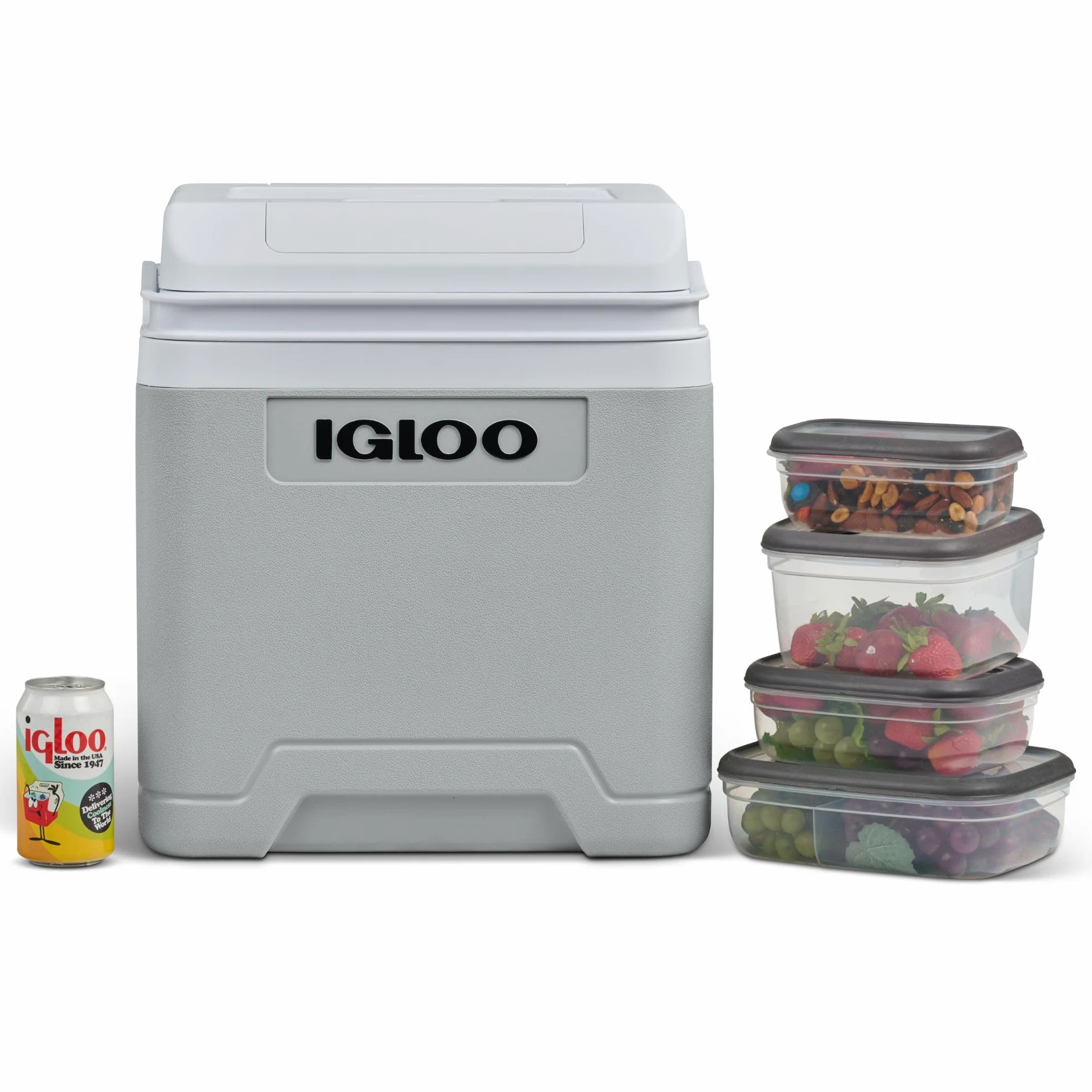 IGLOO IE27 elektryczna lodówka turystyczna 12V/230V, 26L – kompaktowa lodówka samochodowa na kemping, wakacje, łódź i festiwale, lekka i przenośna, ze schowkiem na kabel oraz trybem Eco/Max