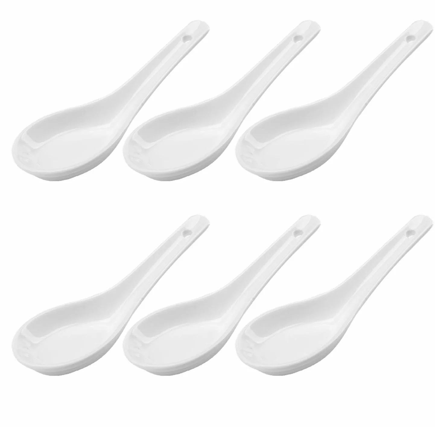 LATRAT 6 x ceramiczne łyżki do zupy, łyżki do zupy, zestaw łyżek porcelanowych, łyżki do serwowania miski ryżu, ramen, przystawki, deser, biały