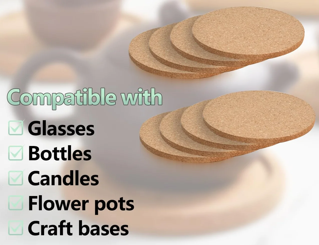8 sztuk podstawek z korka, antypoślizgowe podstawki wielokrotnego użytku, podstawki pod napoje, podstawki korkowe, szklane podstawki (105 x 5 mm)
