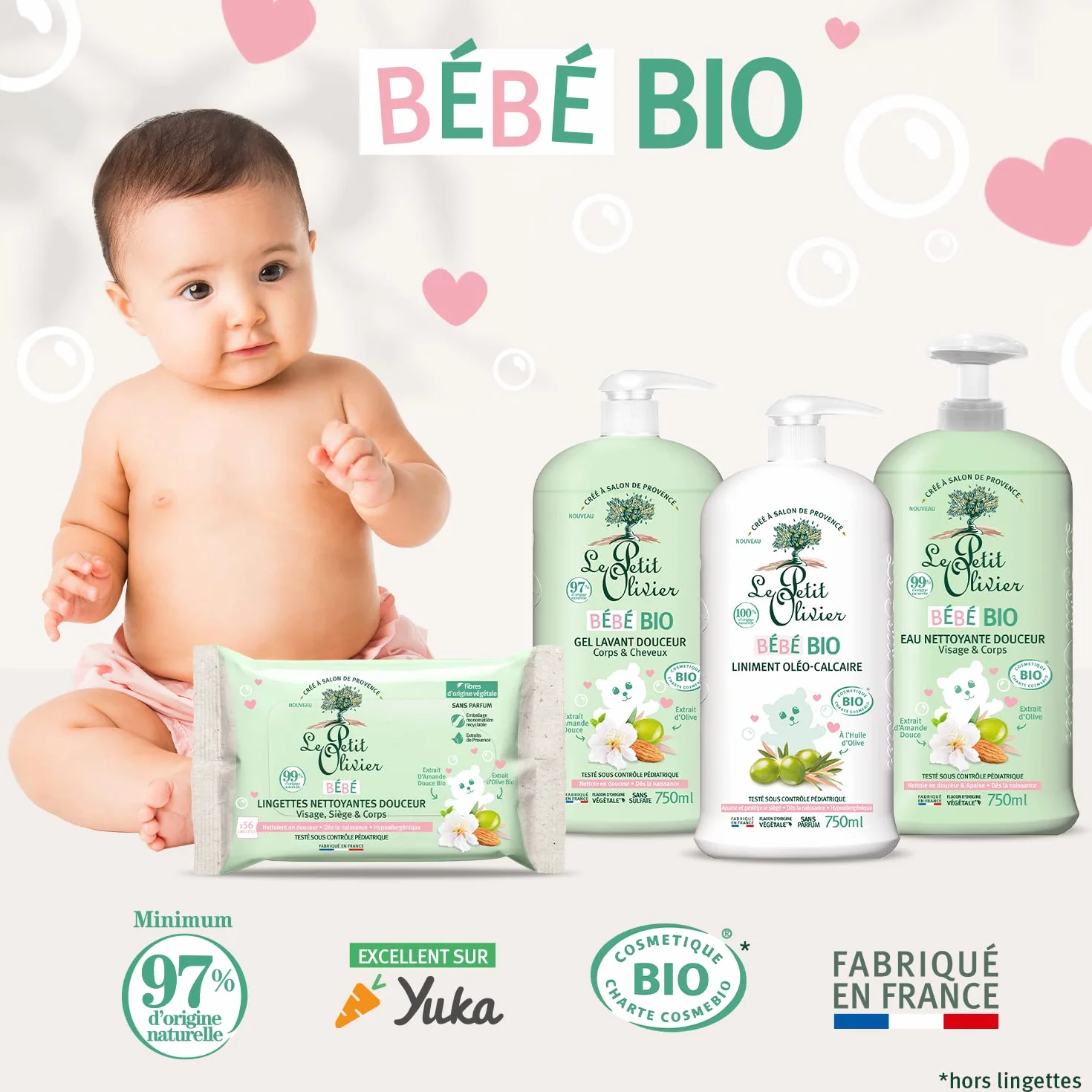 LE PETIT OLIVIER - Chusteczki czyszczące Miękkość - Dziecko - Twarz, Siedzenie I Ciało - Delikatnie oczyszcza - Włókna pochodzenia roślinnego - 99% naturalnego - Testowane pod kontrolą pediatryczną