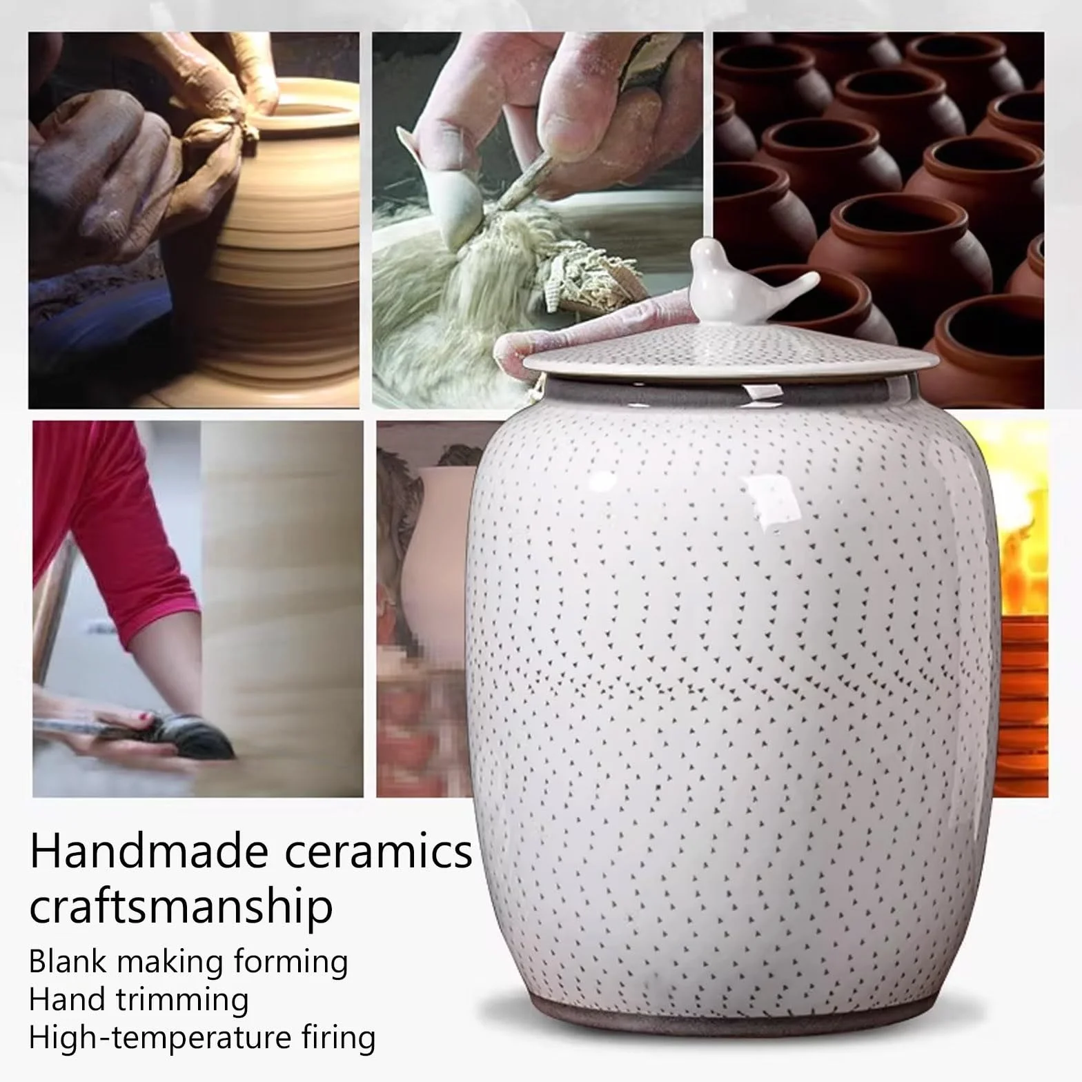 Hermetyczny ceramiczny pojemnik na ryż z pokrywką, duże wiadro do przechowywania żywności, na ryż, mąkę, płatki owsiane, kawę, herbatę, orzechy, ręcznie robiony, łatwy do czyszczenia, organizacja