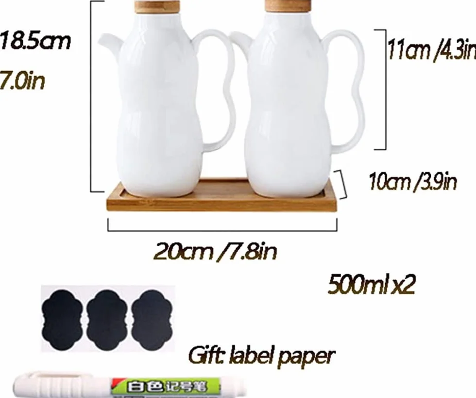 Dozownik oleju ceramiczny słoik butelka dozownik oleju lub octu oliwa z oliwek sos naczynia kuchenne 500 ml biały 2 szt