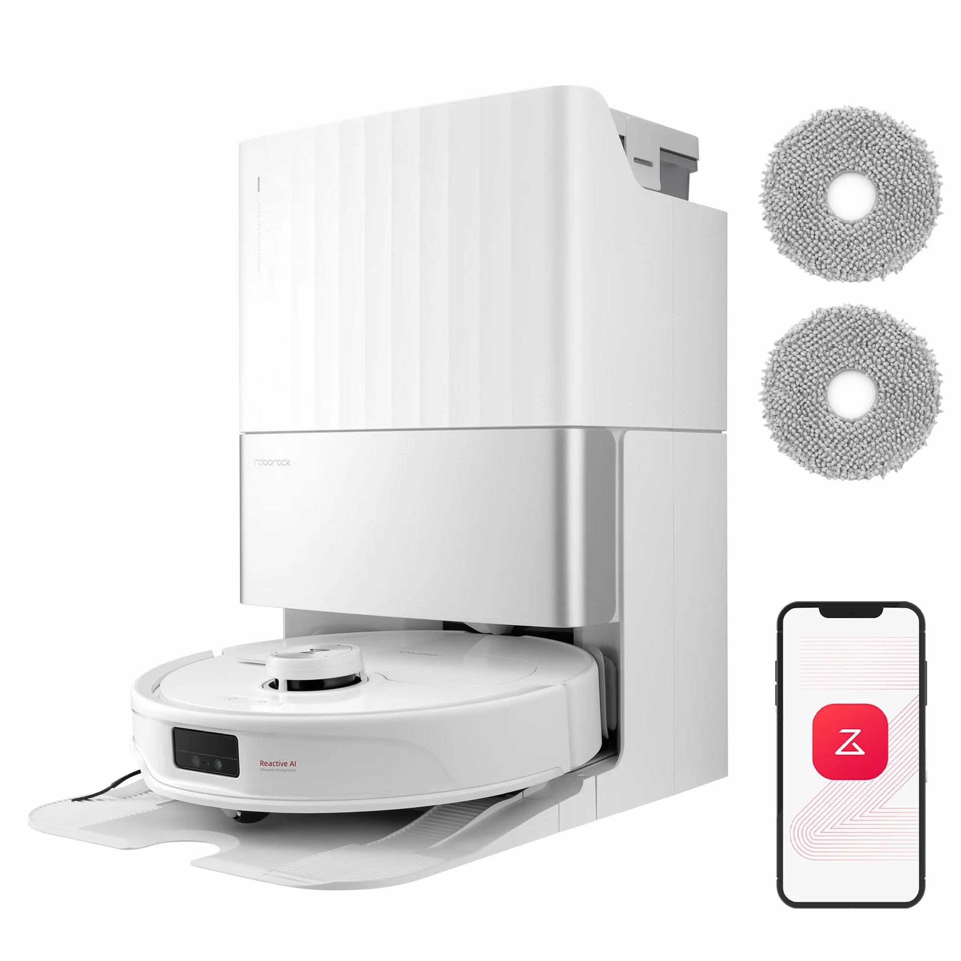 roborock Qrevo Master robot odkurzający z funkcją wycierania i wyjmowanym mopem, konstrukcja FlexiArm HyperForce siła ssąca 10 000 Pa, dodatkowo 2 mopy do wycierania, zestaw odkurzacza robota (biały)