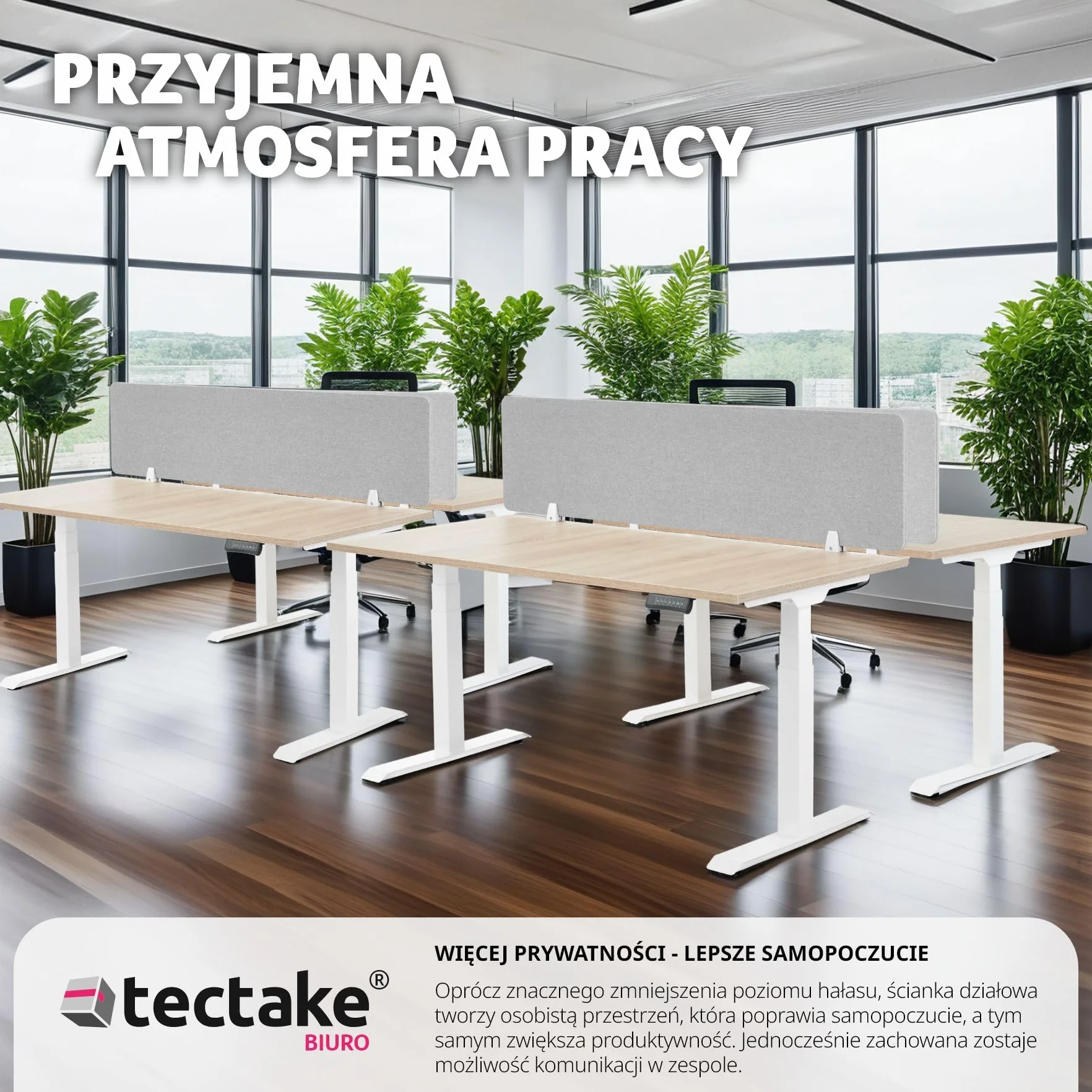 tectake® Panel Dźwiękochłonny na Biurko, Izolacja Akustyczna, Łatwy Montaż bez Wiercenia 160 x 40 cm (Szary)