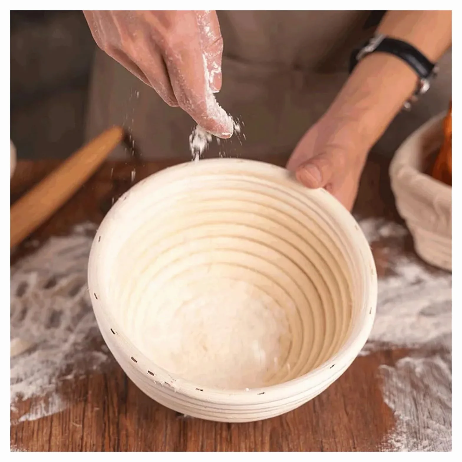 Miska do wyrastania ciasta Zestaw narzędzi kuchennych do pieczenia chleba, owalna/okrągła, ręcznie robiona miska do pieczenia z wikliny rattanowej(Oval30x14)