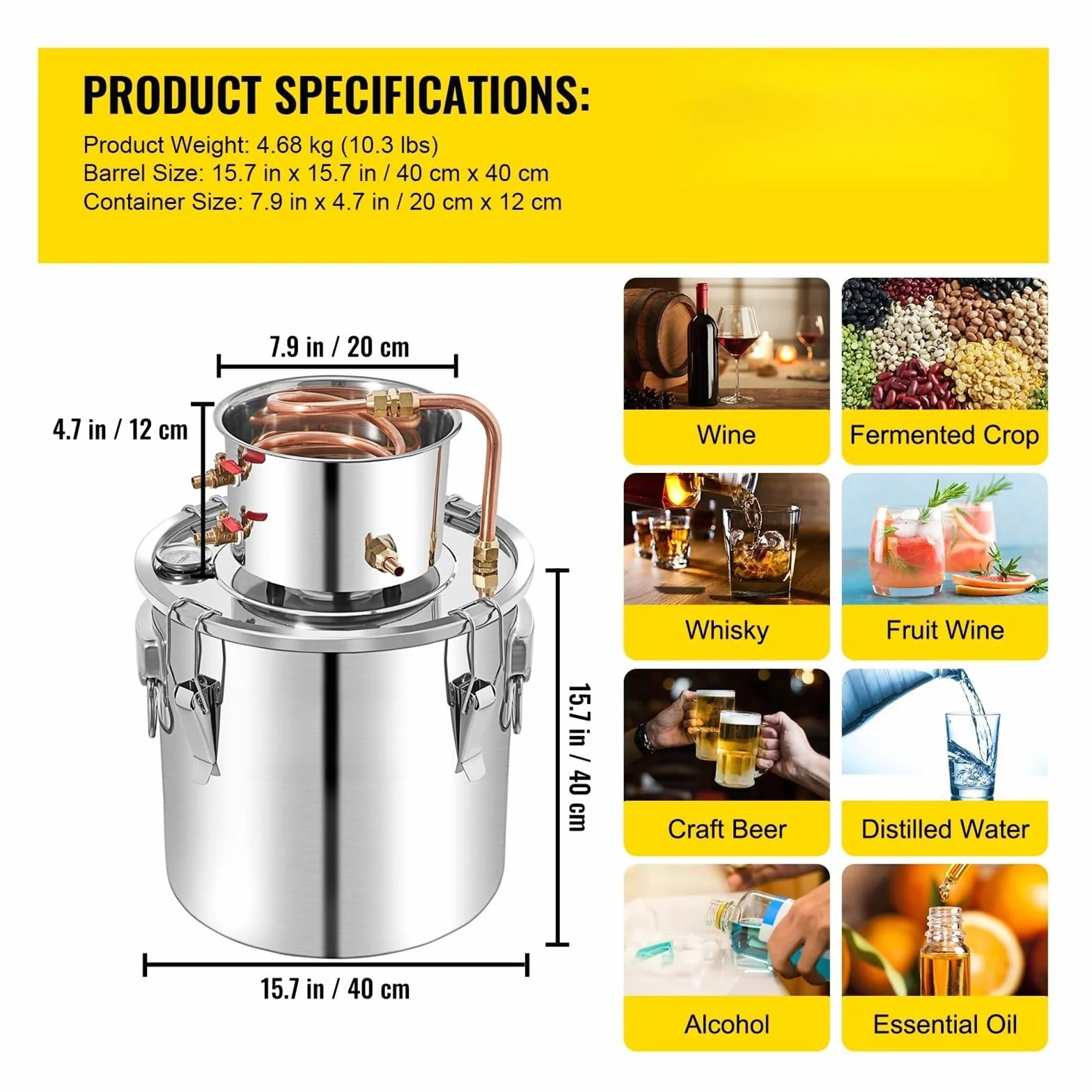 Destylator Moonshine Alkohol Nadal Ze Stali Nierdzewnej Miedź DIY Domowe Napary Zestaw Do Warzenia Olejków Eterycznych Z Wodą I Winem Autentyczne Warzenie Piwa(50L)