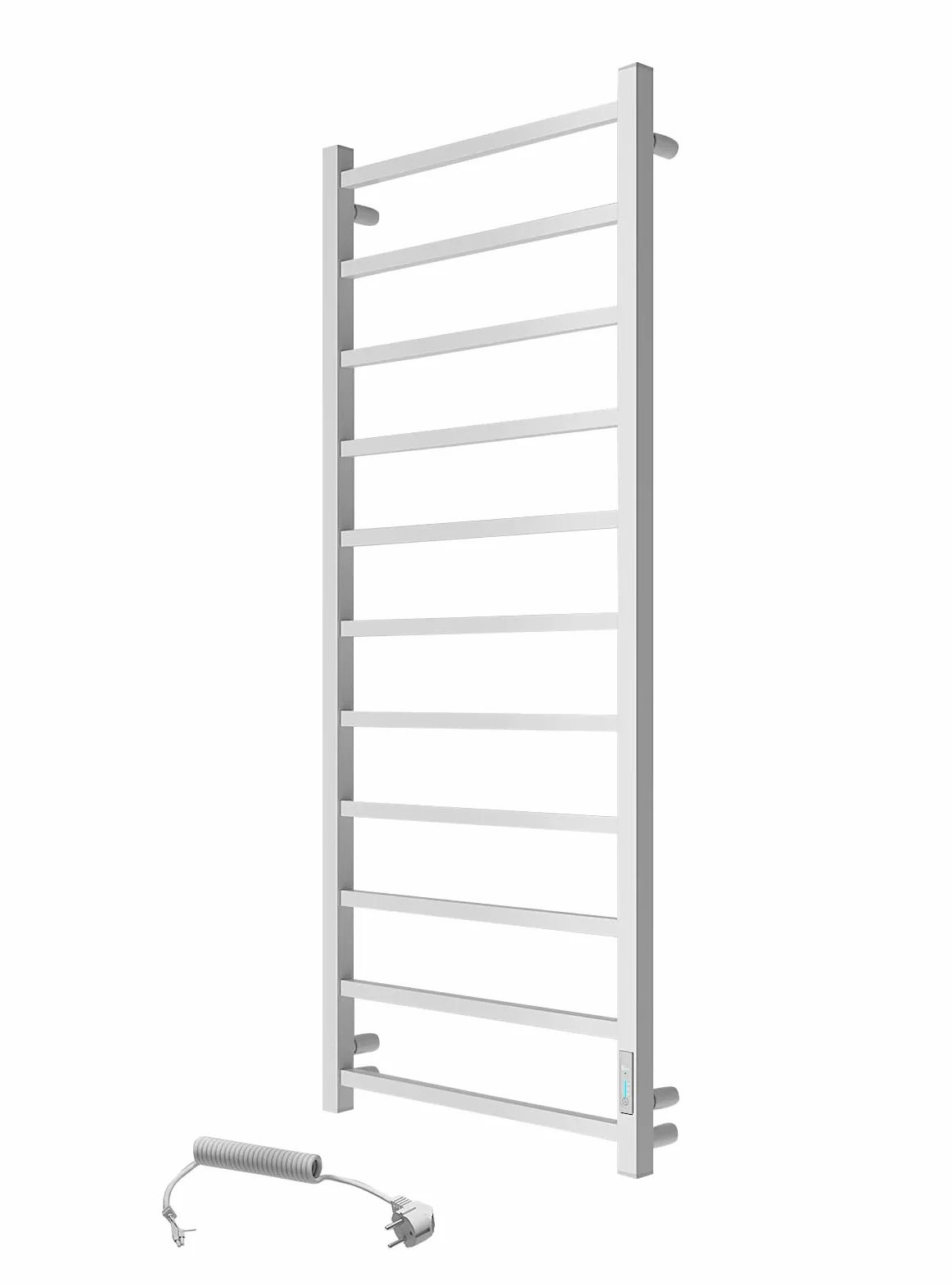 Elna grzejnik na ręczniki, biały, 240 W, 1230 x 530 mm, elektryczny, z timerem i termostatem, energooszczędny, montaż na ścianie, IP44, stal nierdzewna, do łazienki i wynajętego mieszkania