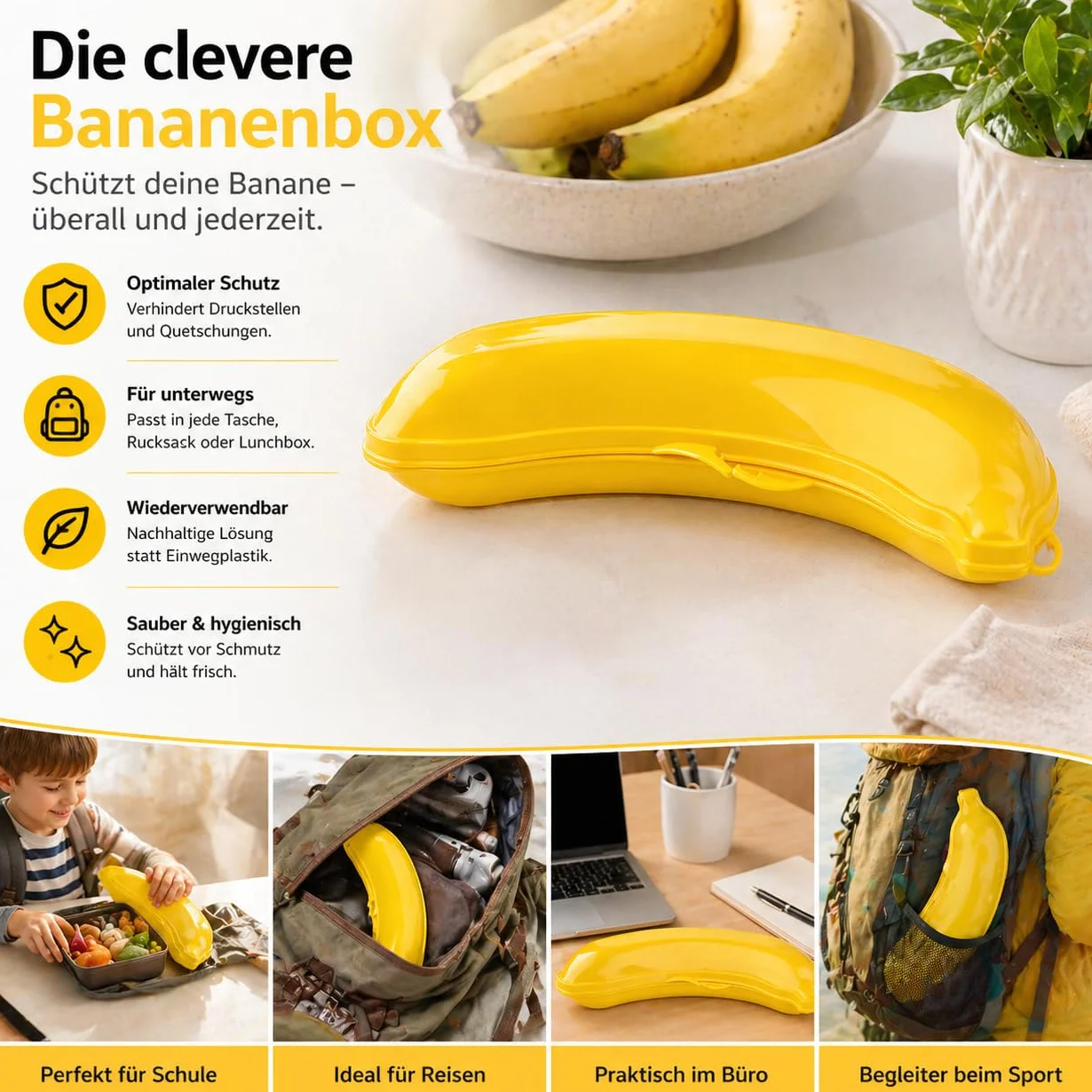 Osłona bananów, wielokrotnego użytku, outdoorowa torba podróżna, ochrona banana, gadżety kuchenne... pojemnik do przechowywania bez BPA, pudełko do przechowywania na piknik, kemping, zachowaj