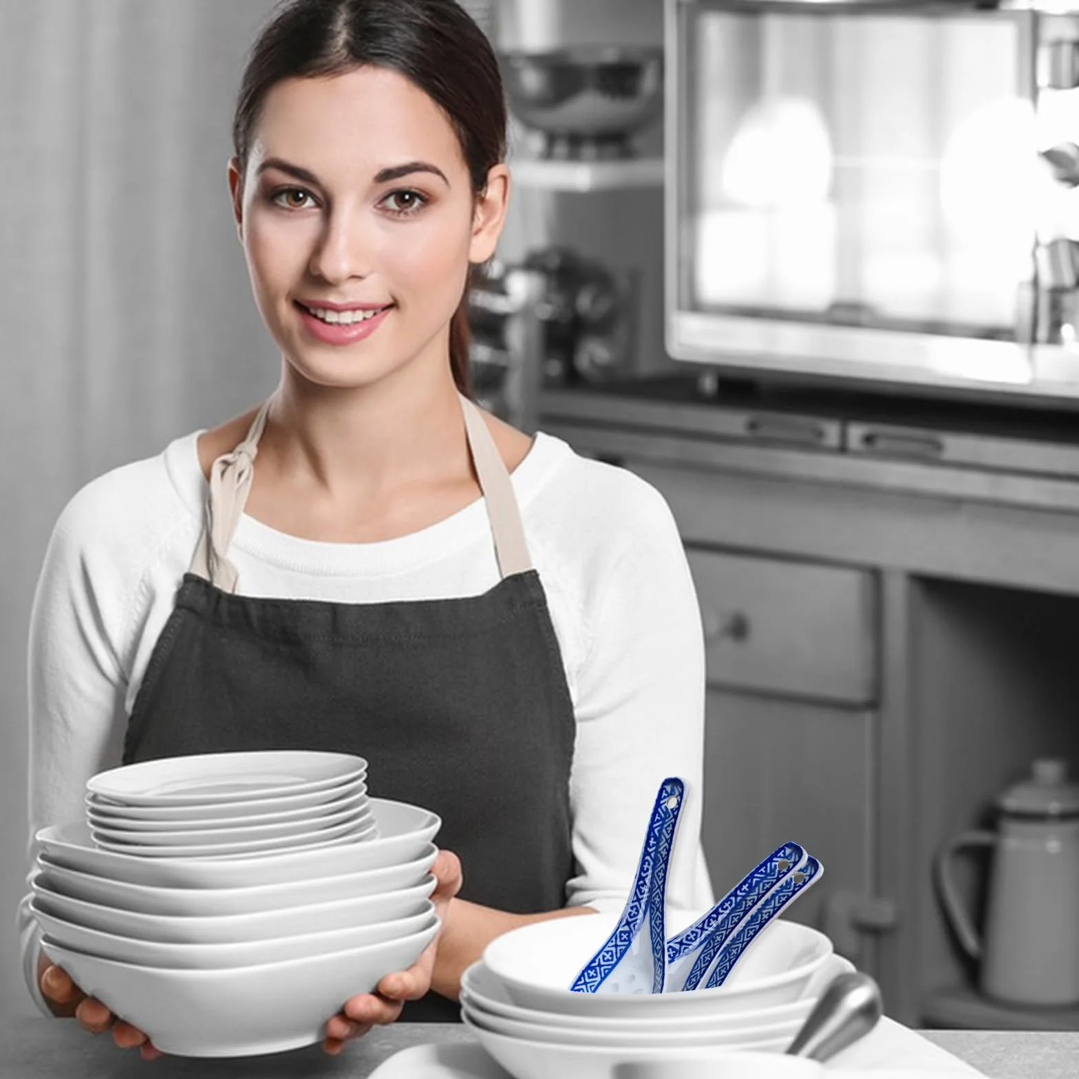 6 szt. Ceramiczne azjatyckie łyżki do zupy, porcelanowe chińskie japońskie łyżki, ceramiczne łyżki ryżowe lub zupa, pierogi, wonton, płatki śniadaniowe