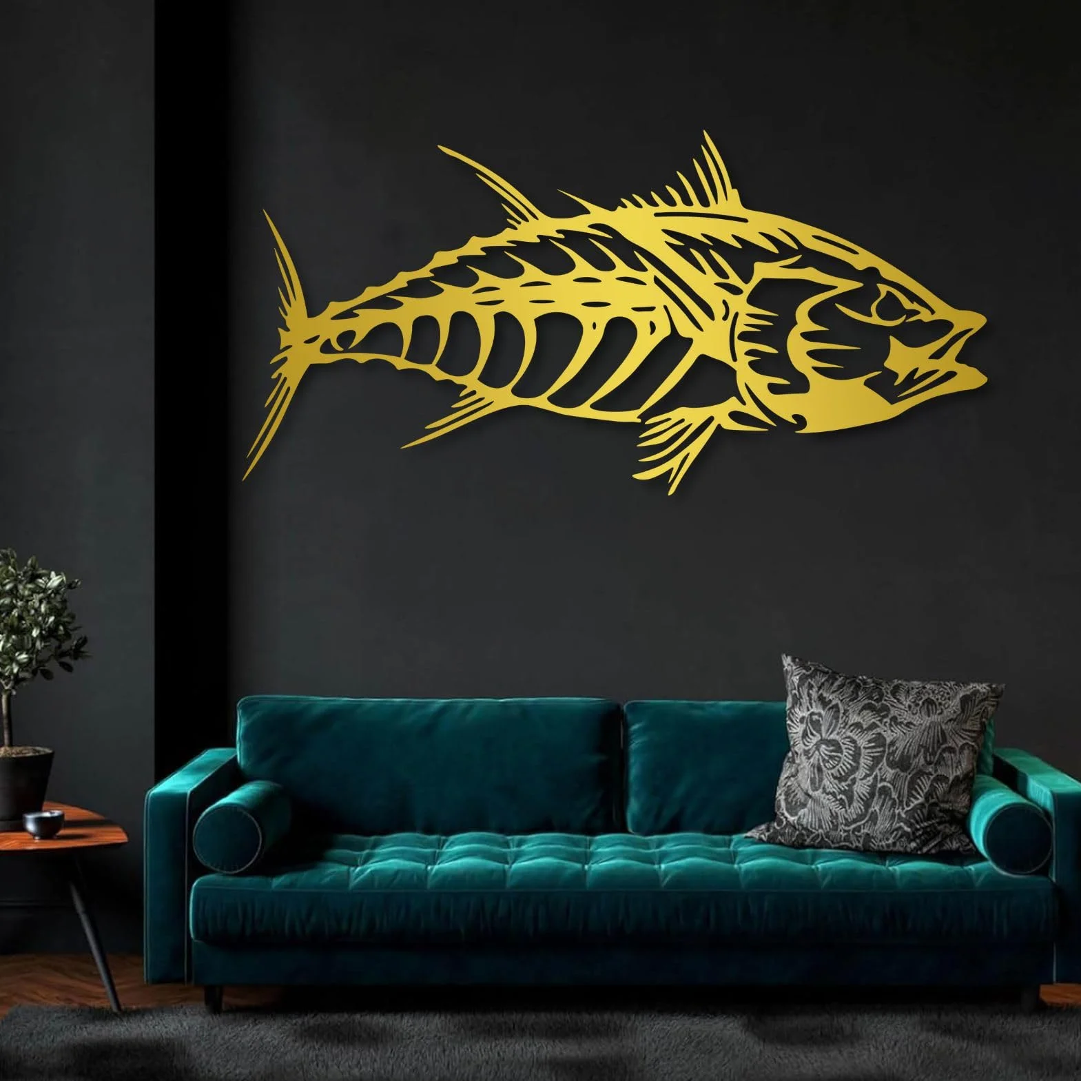 Metalowa dekoracja ścienna w kształcie tuńczyka i ryby, styl morski, do łazienki, salonu, sypialni, jadalni (czarny, 121 x 59 cm, szerokość 48 cali x wysokość