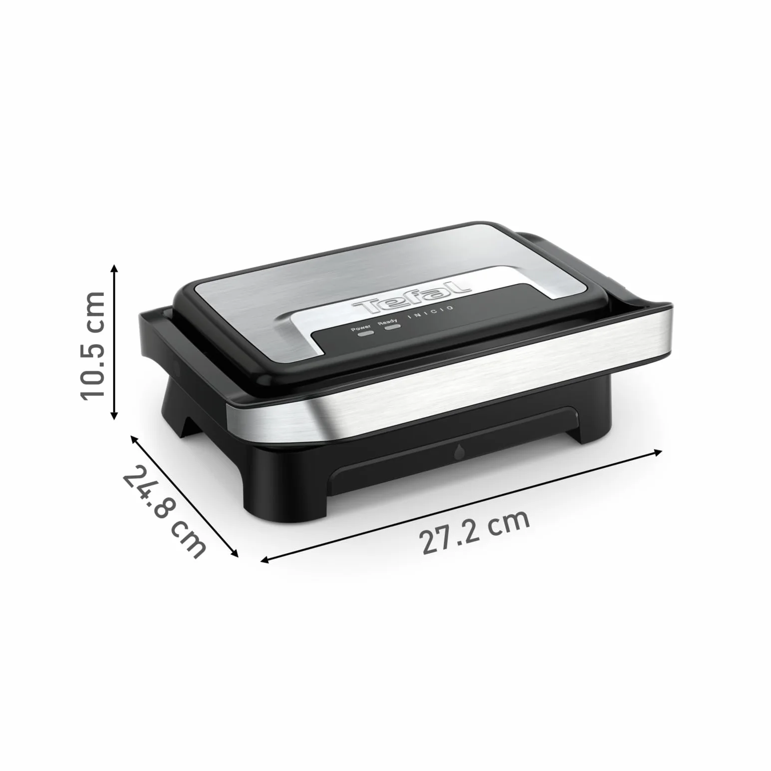 TEFAL GC270D10 Opiekacz do panini i grill Inicio Compact, 2w1, porcja dla 2 osób, szybkie nagrzewanie, 1000 W, nieprzywierające płyty, wyjmowana tacka ociekowa, pionowe przechowywanie, srebrno-czarny