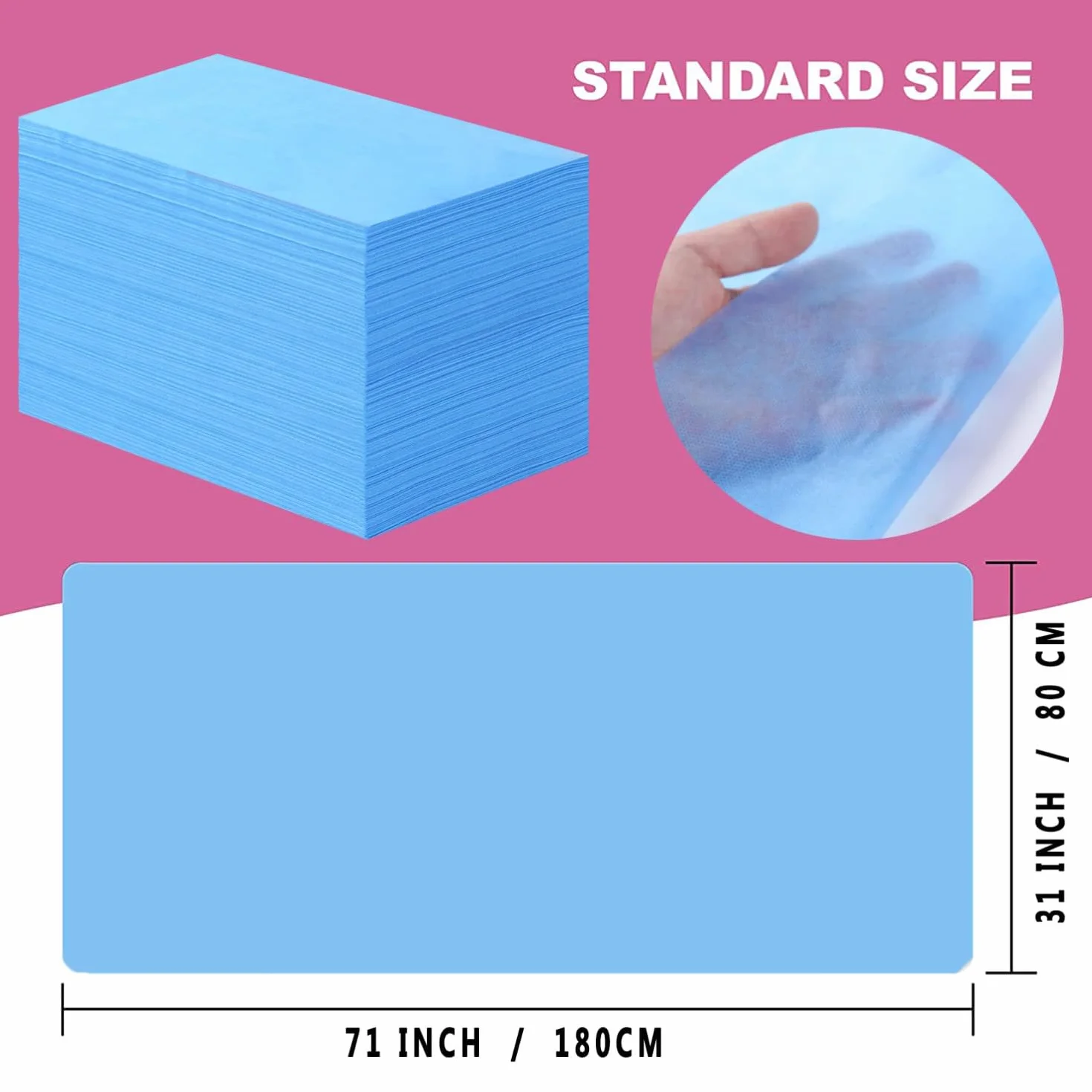 NEWFUN Jednorazowe prześcieradło, 100 sztuk jednorazowe prześcieradło do masażu, włóknina do masażu, 80 x 180 cm, nadaje się do salonów kosmetycznych, spa, masażu, hotelu, kosmetyczki
