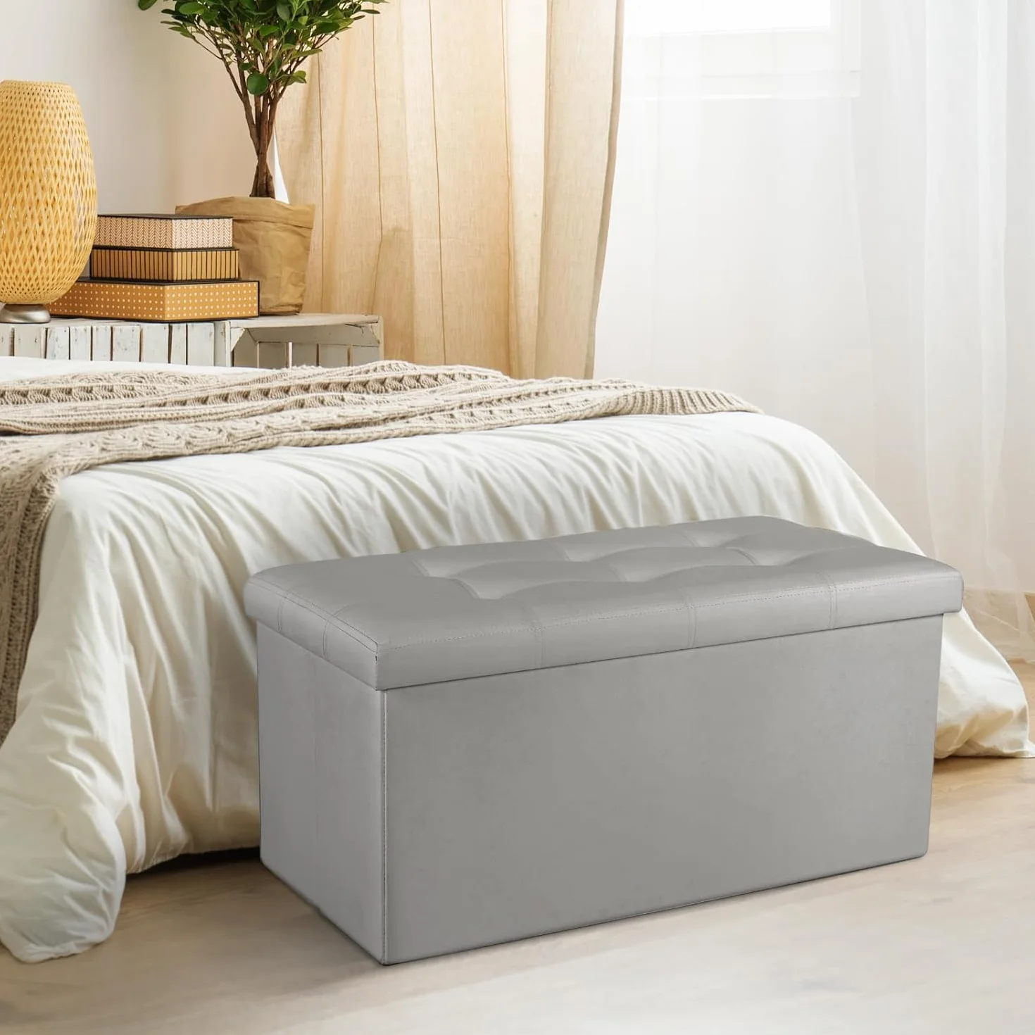 COSYLAND Składany stołek z miejscem do przechowywania 80 L 150 kg 76×38×38 cm Szary perłowy