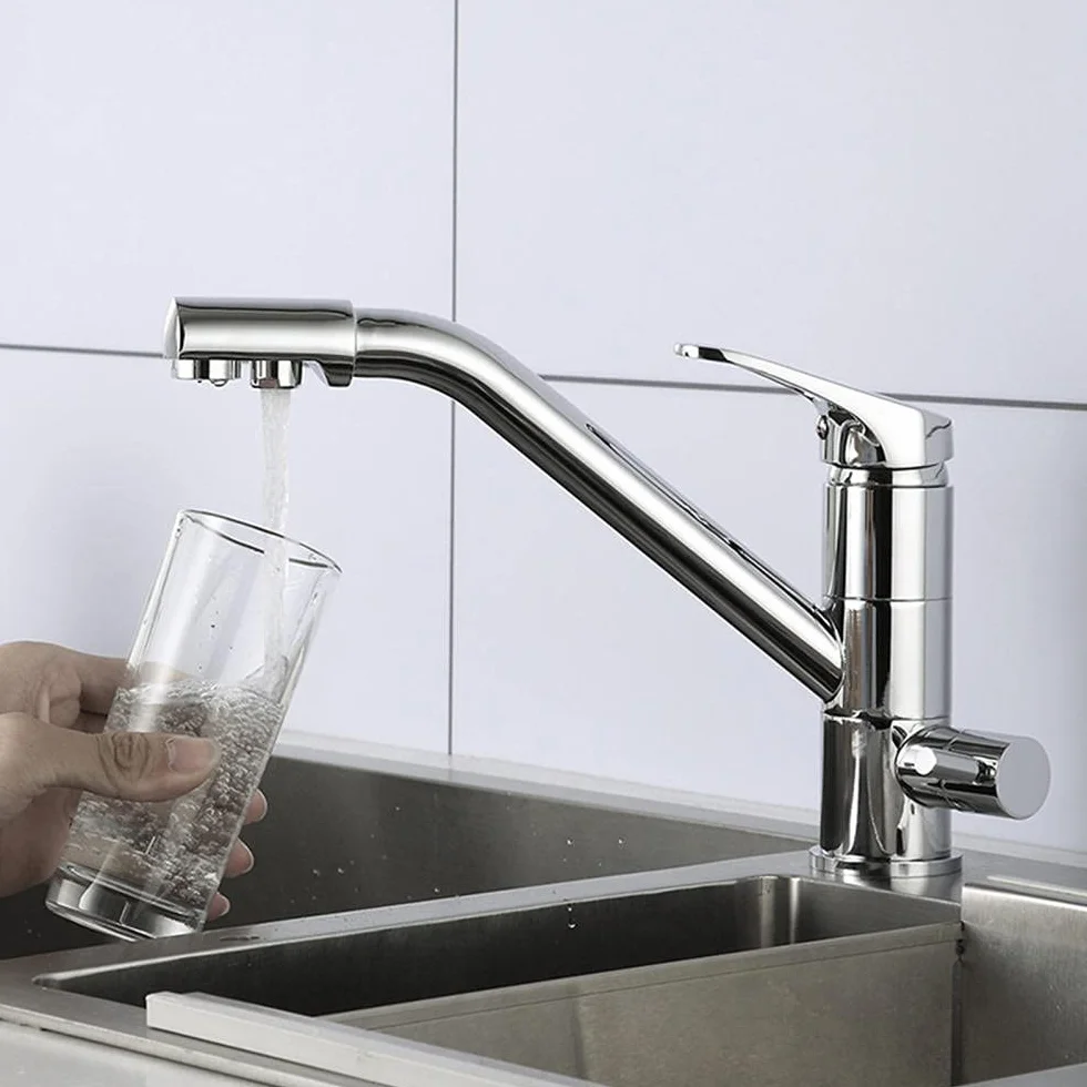 3-drożny kran kuchenny z filtrem wody, obracany o 360°, chromowany kran do oczyszczania wody do czystej wody, bateria kuchenna z wbudowanym systemem filtrów