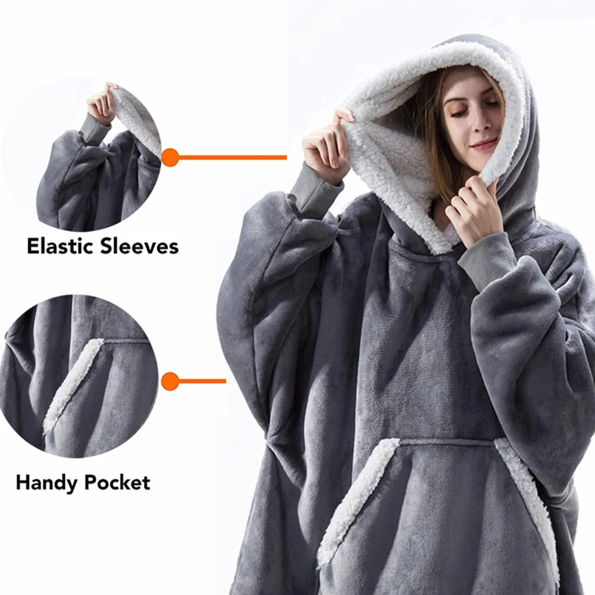 IvyH Bluza z kapturem, duże wymiary, oversize, wyjątkowo miękka, ciepła, pluszowa, rozmiar uniwersalny, dla mężczyzn, kobiet, dziewcząt, chłopców, uniseks, szary, jeden rozmiar