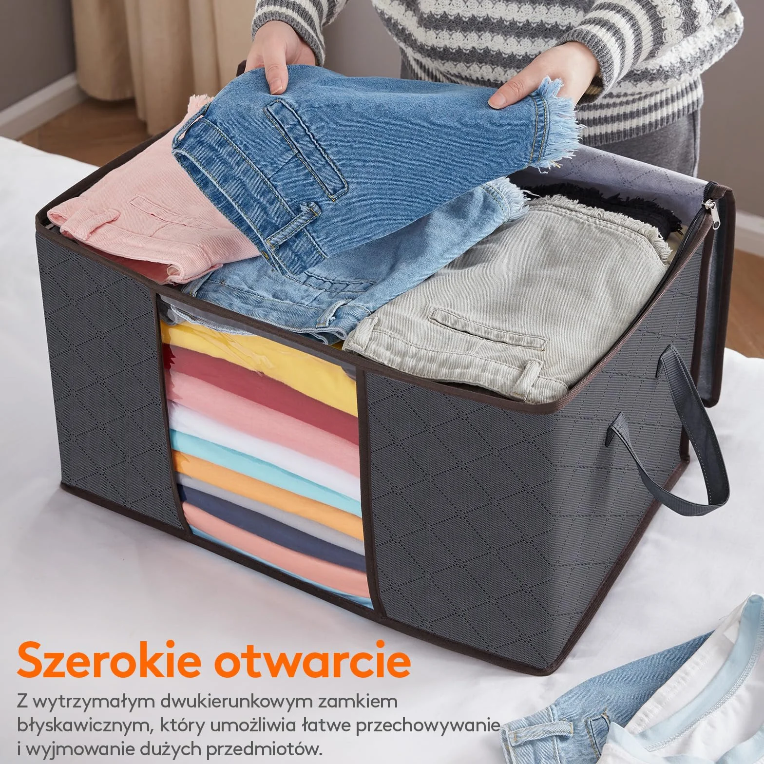 Lifewit Torba do Przechowywania Ubrań, Składany Pojemnik na Posciel, Duże Pudełka do Szafy na Kołdry Zabawki Ubrania, Under Bed Storage Boxes, 60 L, 4-Pack