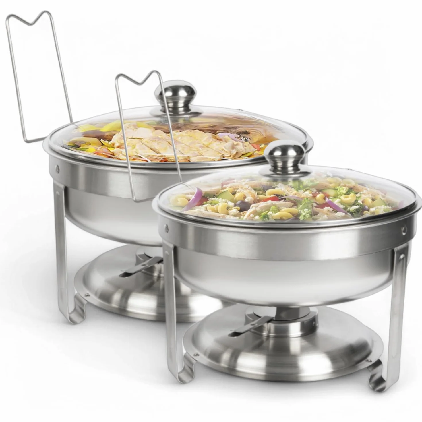 ALPHA LIVING 70012-R Zestaw 2 naczyń – kompletny zestaw ze stali nierdzewnej ze szklanymi pokrywkami, uchwyt na paliwo, eleganckie i praktyczne tace podgrzewające do bufetu, na ślub, artykuły