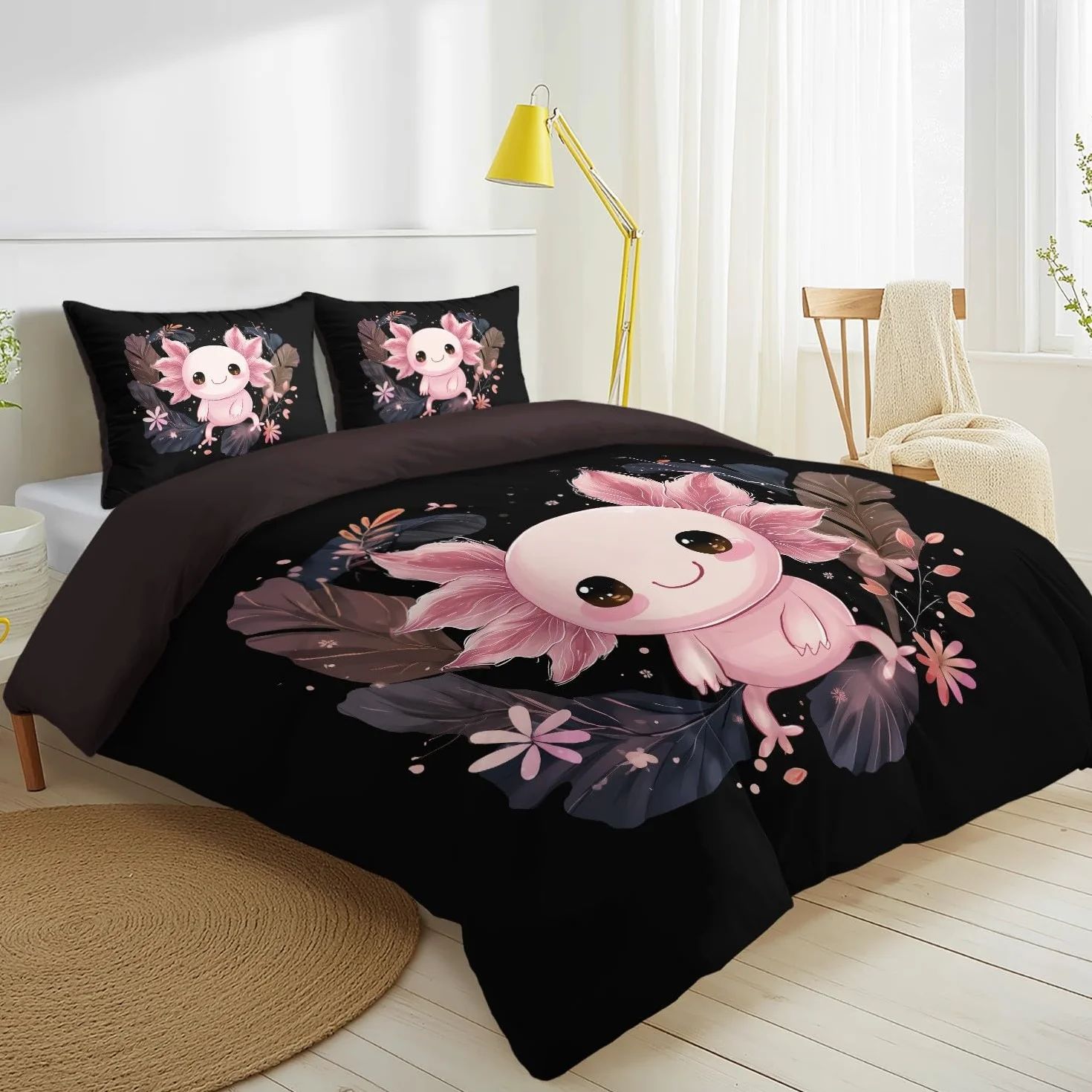 200 x 200, 3-częściowa dwustronna poszewka na kołdrę dla niemowląt, salamandra, kwiaty, zielone liście, przyjazna dla skóry, japońskie anime, kurczliwa poszewka na kołdrę, bajeczna pościel z kreskówki