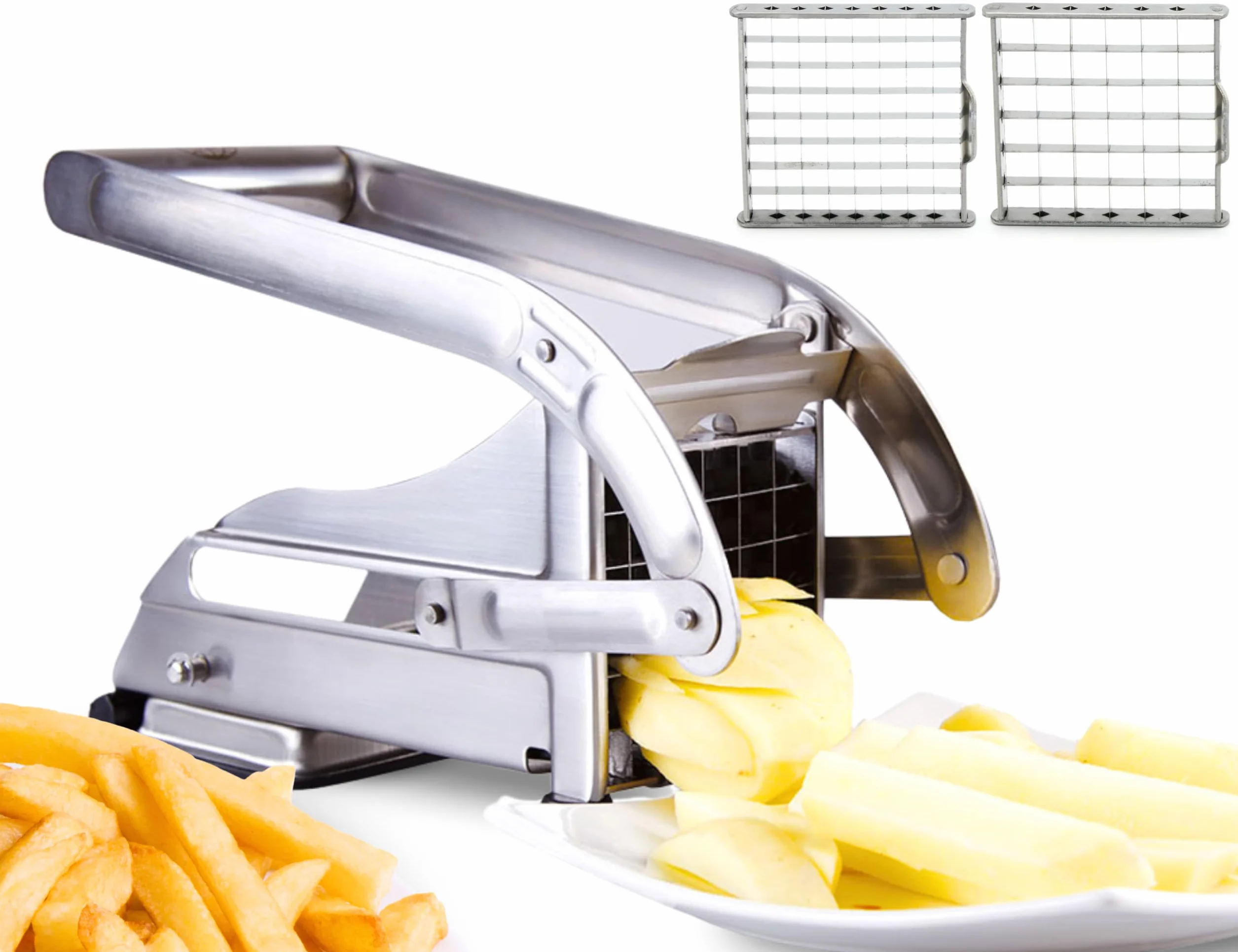 Impeccable Culinary Objects (ICO) Rozdrabniacz do ziemniaków i krajalnica do frytek zawiera dwa ostre ostrza ze stali nierdzewnej i bezpieczną podstawę ssącą