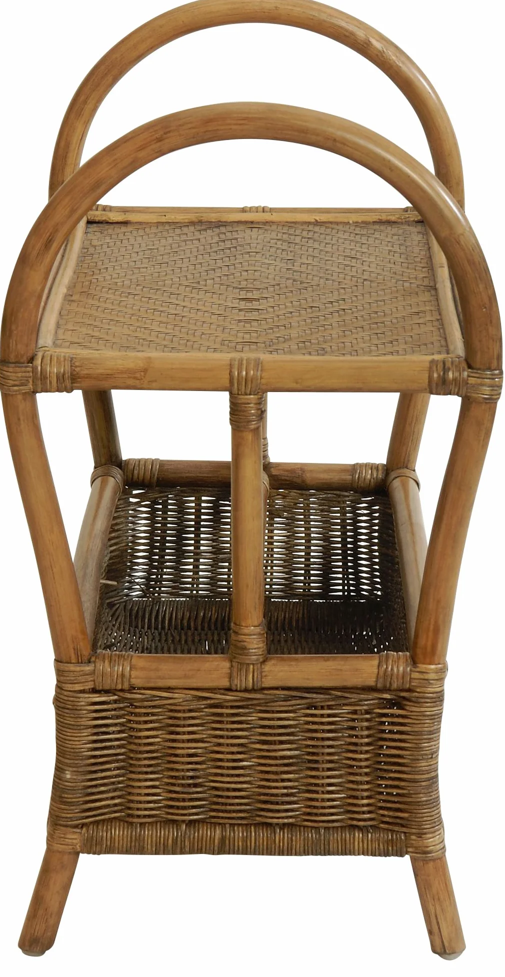 korb.outlet Ekskluzywny stojak na gazety z półką / pojemnik na czasopisma z naturalnego rattanu (brązowy w stylu vintage)