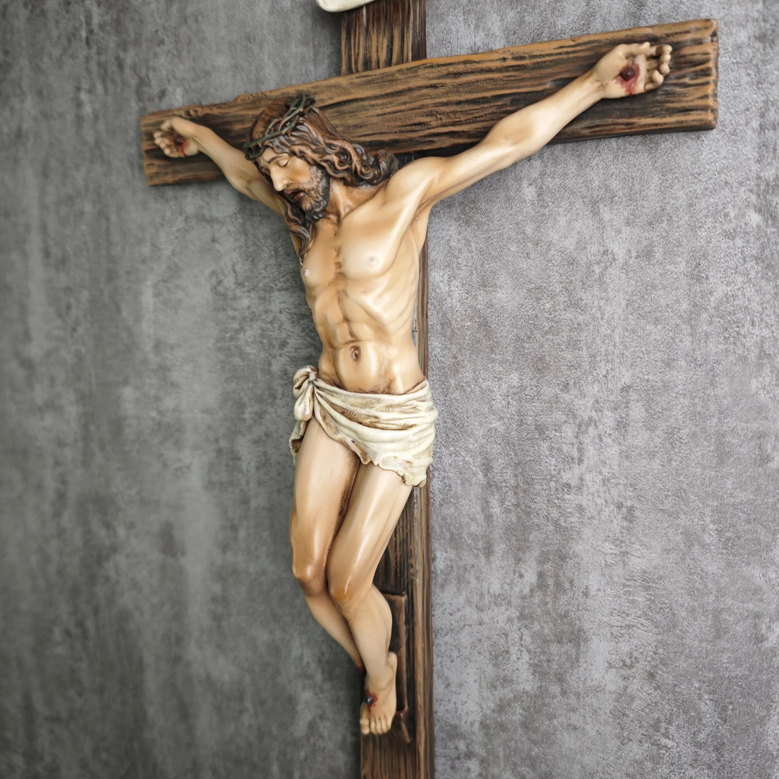 BC Katolicki Krzyż Ścienny, Inspirujący Wystrój Domu Jezusa Chrystusa, religijny pobożny prezent, 35 cm, renesansowa rzeźba, ręcznie wykonana przez Buildclassic