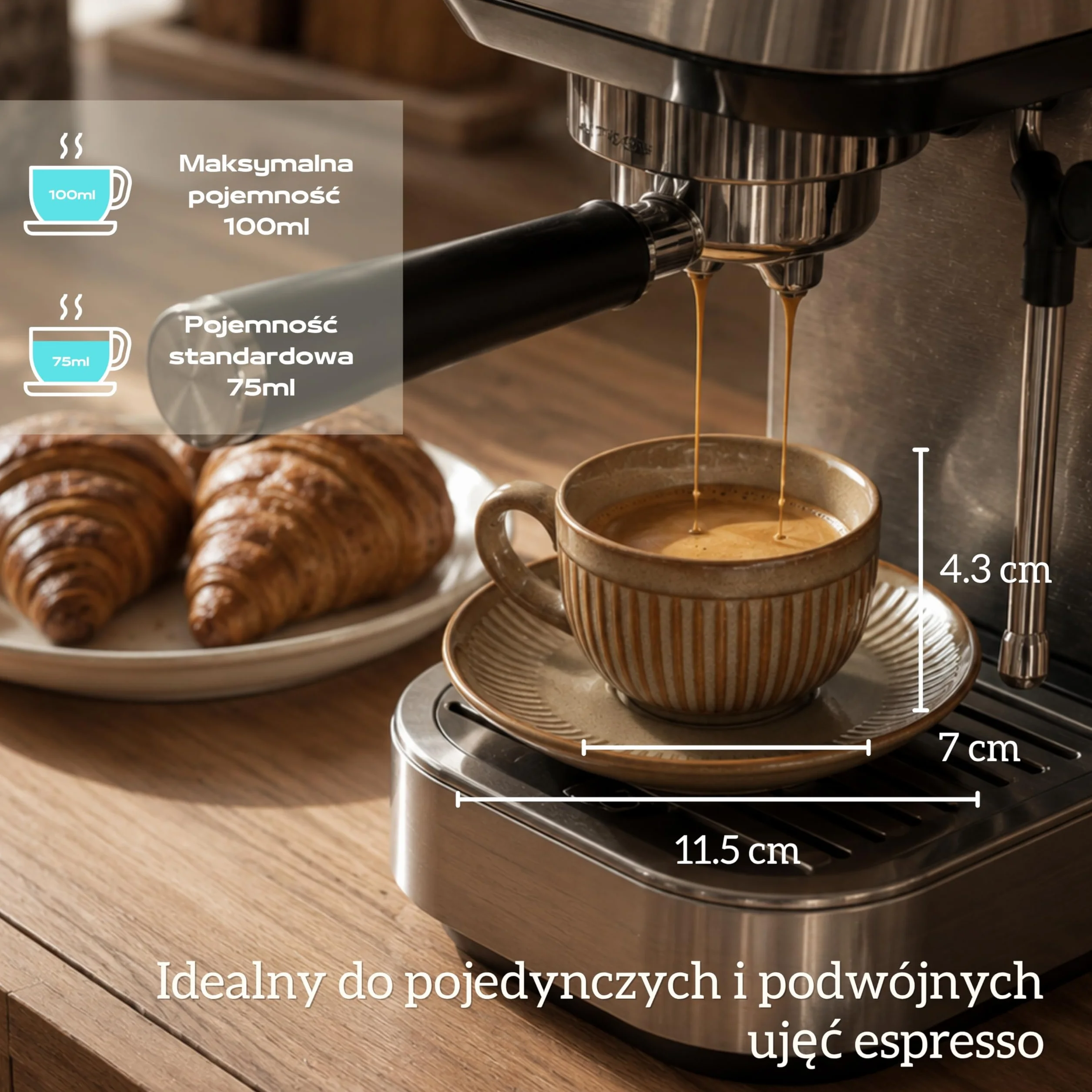 Zestaw 6 filiżanek do espresso ze spodkami 90 ml – zestaw filiżanek do espresso – filiżanki do kawy z kamionką – grube ścianki z uchwytem – ręcznie wykonane filiżanki do kawy barista