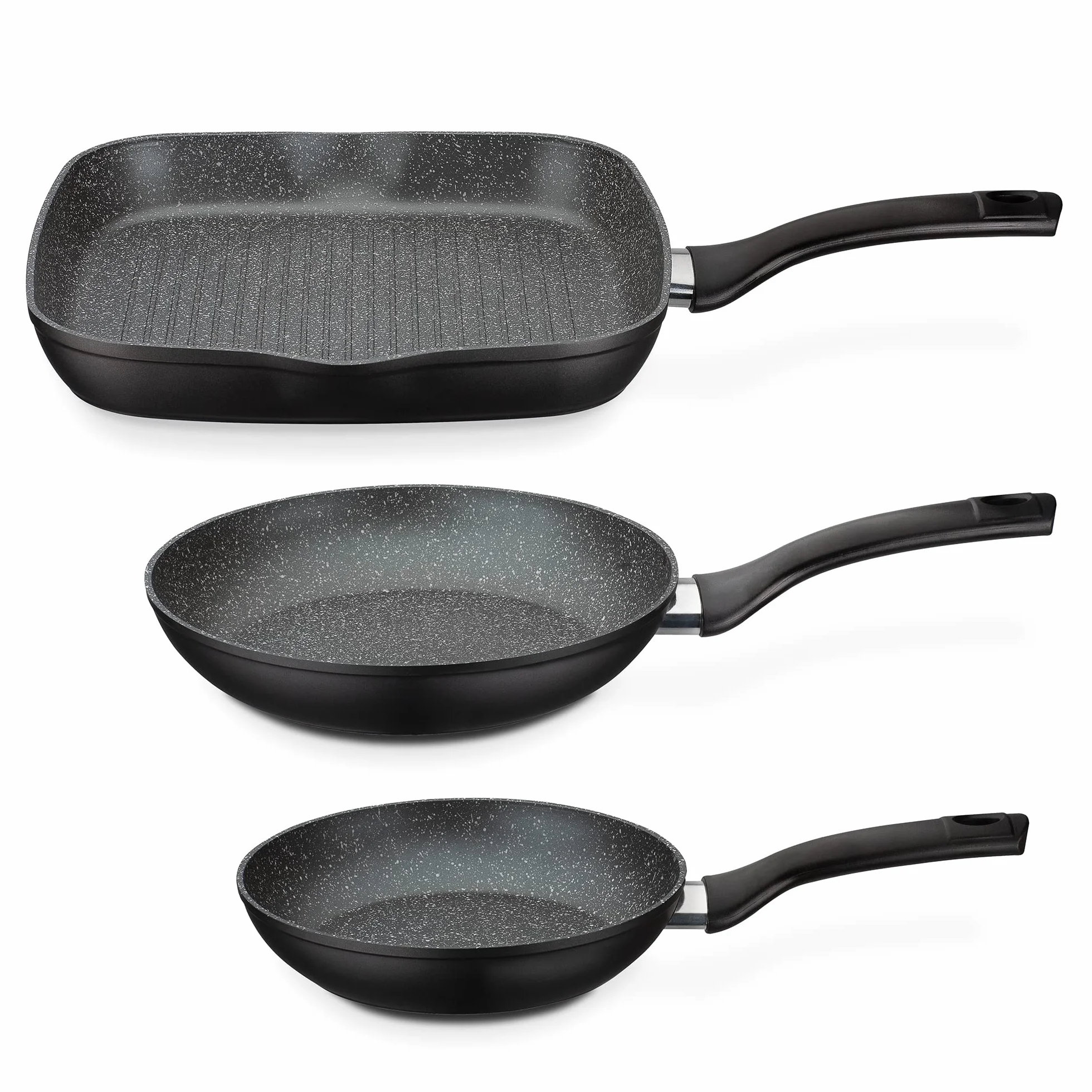 Gsw Gourmet Granit Zestaw Patelni, Aluminium, Czarny, 33x21 cm