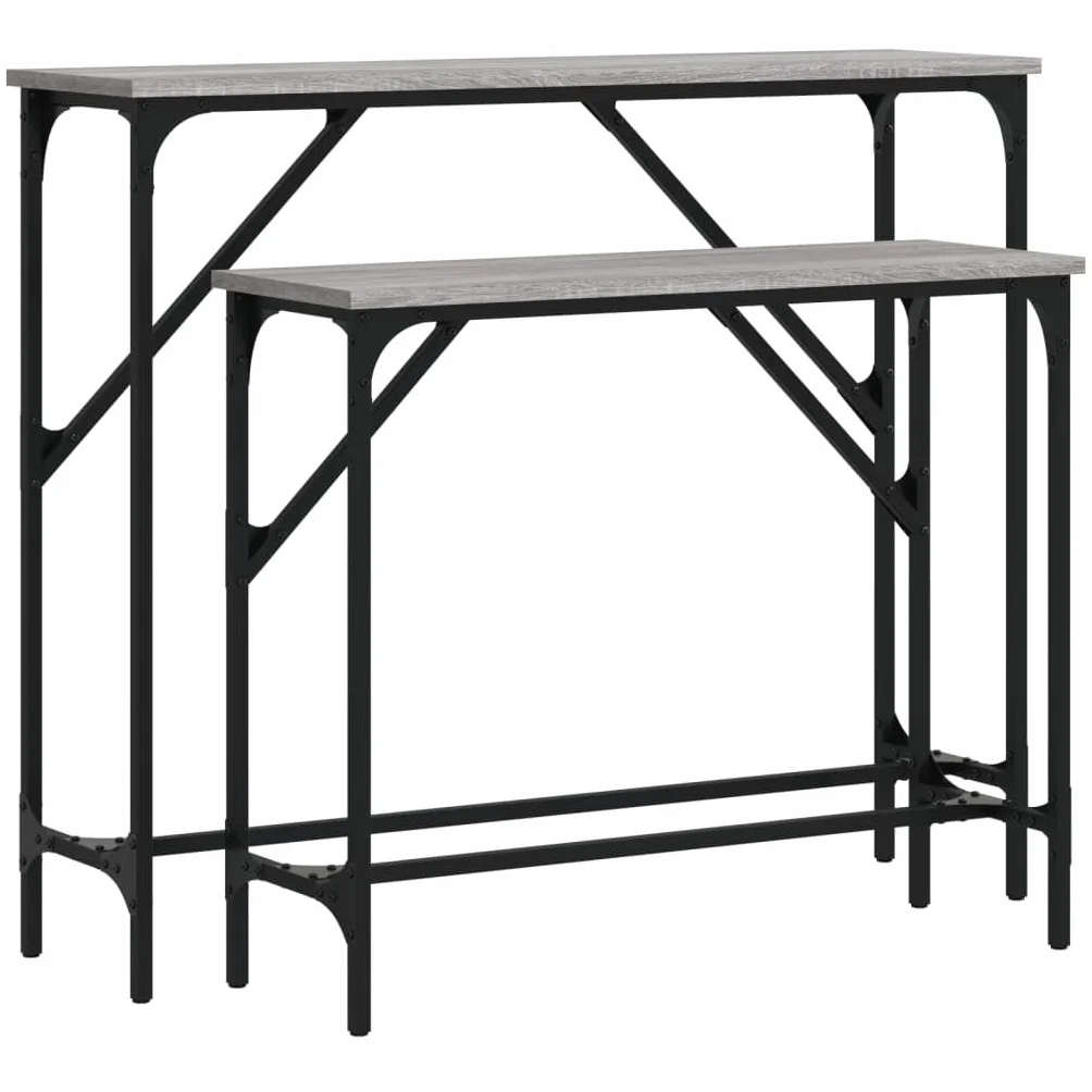Stoły konsolowe, zestaw 2 sztuk, szare Sonoma, metalowa rama, szerokość 95/75 cm, stolik pomocniczy do korytarza, salonu, przedpokoju, mebli
