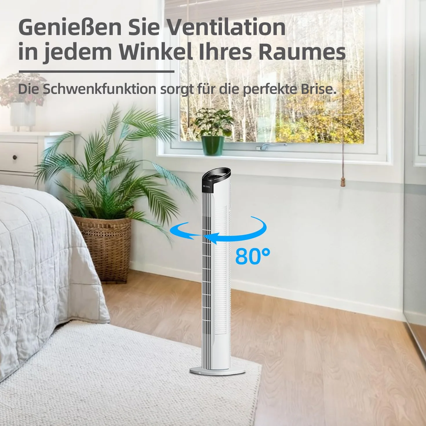 Be Cool Wentylator kolumnowy 78 cm, biały, 3 poziomy prędkości
