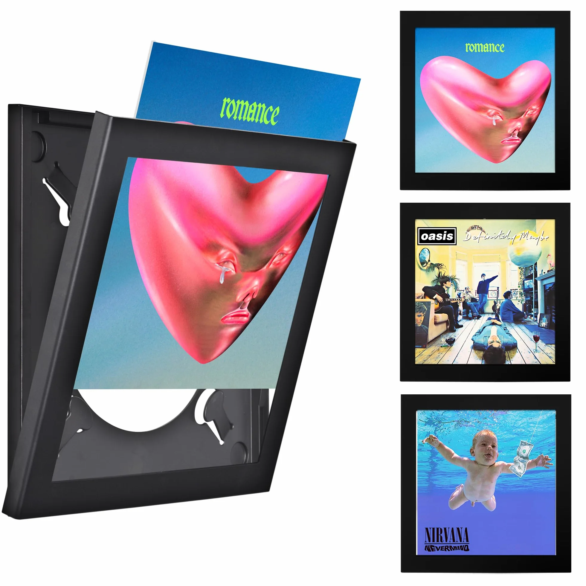 Art Vinyl Play and Display Rama na Winyle - Zestaw 3 Sztuk 38 x 38 cm Czarny Mat z Ochroną UV i Akrylem Odpornym na Zarysowania - Na Pojedynczy Winyl lub 1-3 LP/Podwójny LP Gatefold - Łatwy Montaż