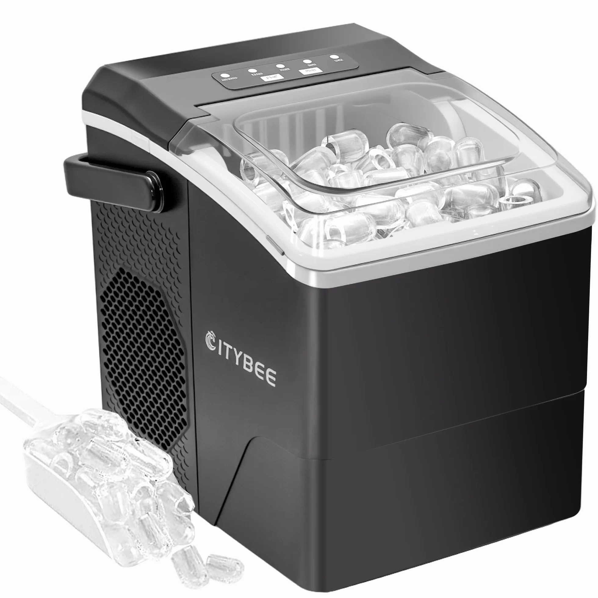 Mała kostkarka do lodu Ice Maker Cicha - 2 rozmiary kostkarki do lodu typu bullet Mini 9 kostek w ciągu 6 minut Gotowa kostkarka do lodu z przenośnym uchwytem do biura, kempingu i na imprezę (Czarny1)
