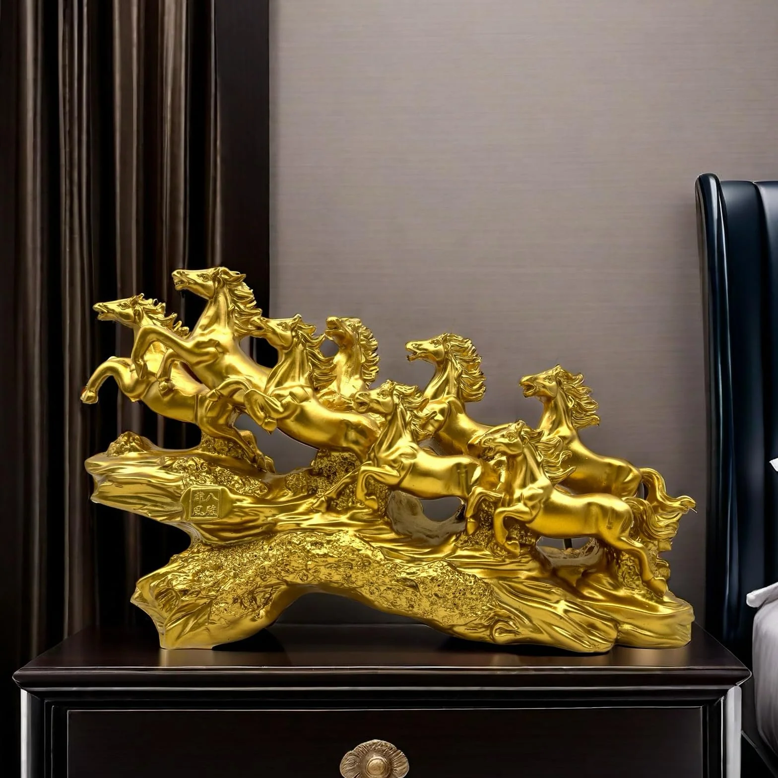 Chińska figurka koni Feng Shui - żywiczne figurki konia biegającego do domu dekoracja biura dekoracja stołu ozdoby dla bogactwa i sukcesu dobre prezenty na szczęście złoto