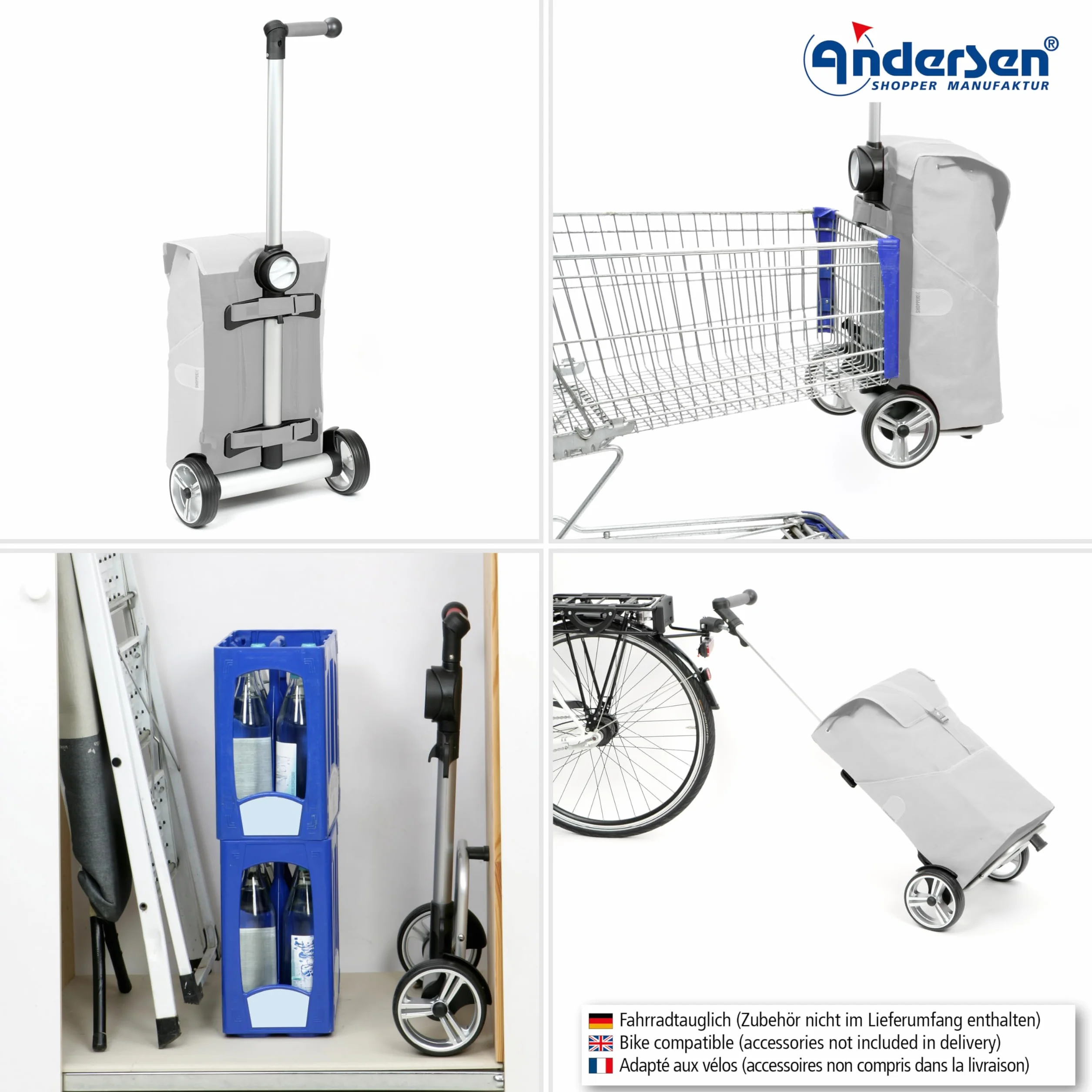 ANDERSEN Wózek na zakupy – Shopper Eske czerwony wózek ręczny 47 l, nowoczesny, zrównoważony, na zakupy, aluminium, ergonomiczny uchwyt, z regulacją wysokości, koło łożyska kulkowego