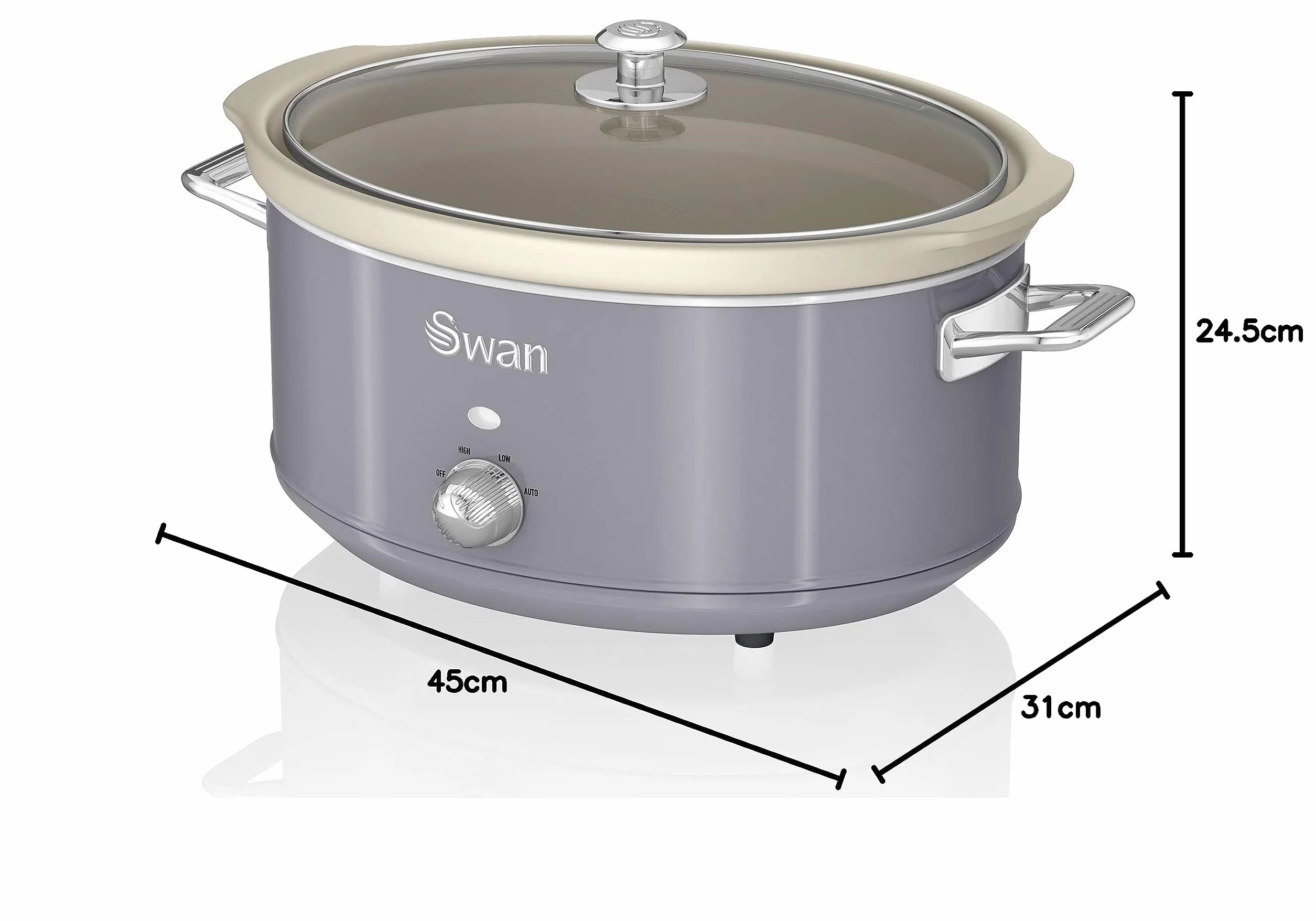Swan Retro SF17031GRNEU wolnowar, 6,5 litra wyjmowany pojemnik kuchenny, powolny kucharz, nieprzywierająca ceramika bez PFOA i PTFE, 3 poziomy temperatury, design vintage, szary, 320 W