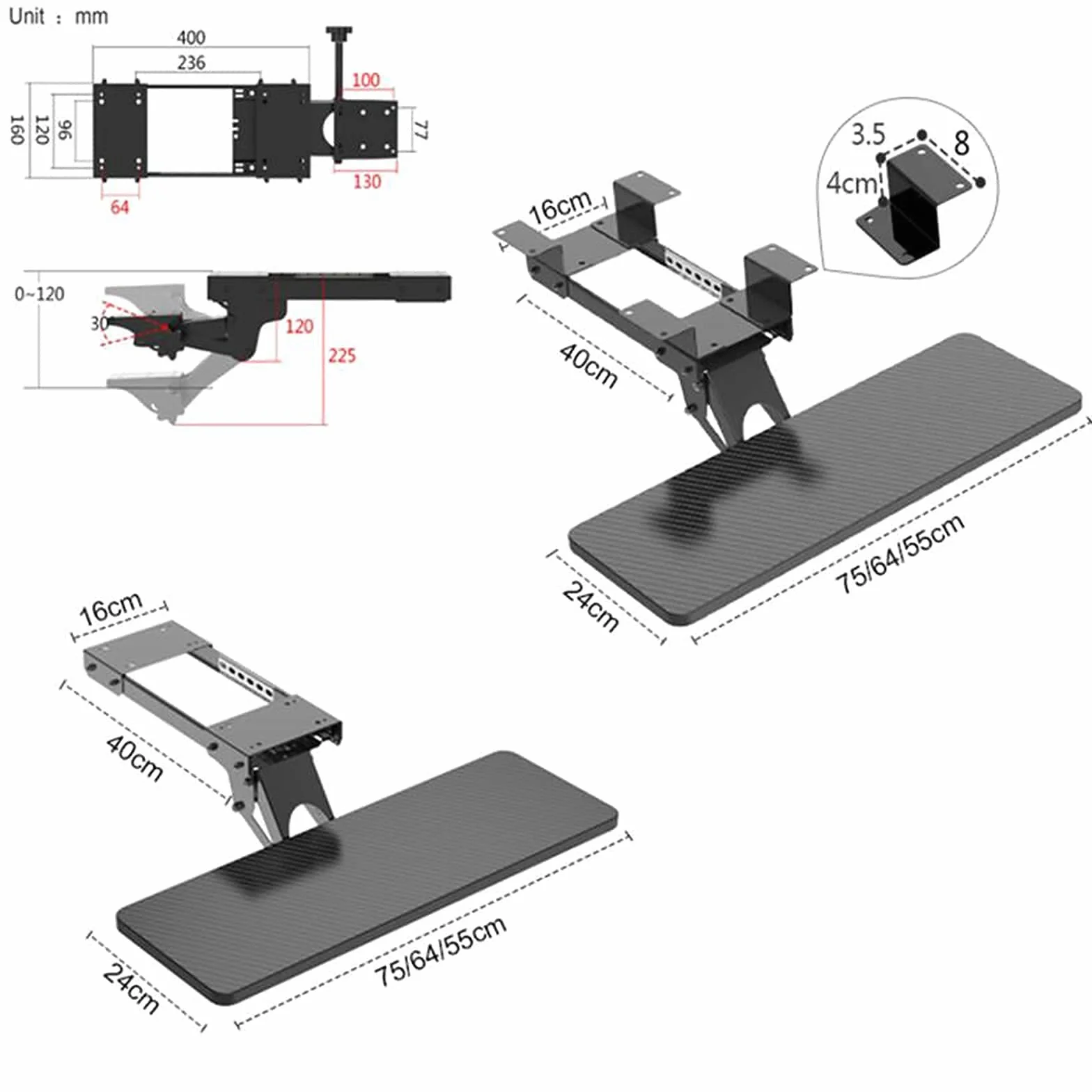 Regulowana taca na biurko z klawiaturą i myszką, wysuwana szuflada na klawiaturę z żelową wyściółką, drewniane akcesorium komputerowe do ergonomicznej konfiguracji stacji roboczej