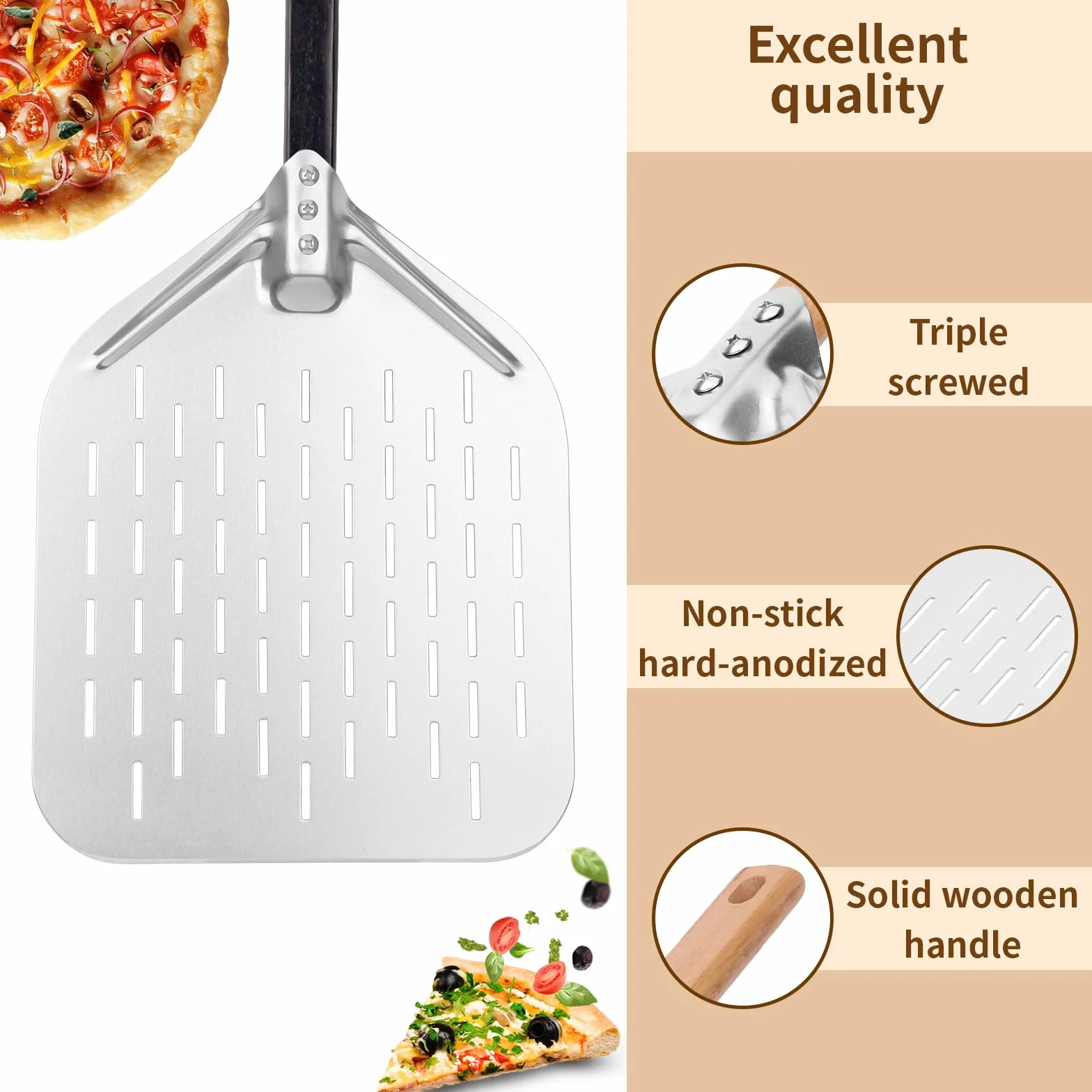 Łopatka do pizzy 40 * 30 cm 12 cali z dużą powierzchnią i odpinanym uchwytem Łopatka do pizzy (ciemny czarny)